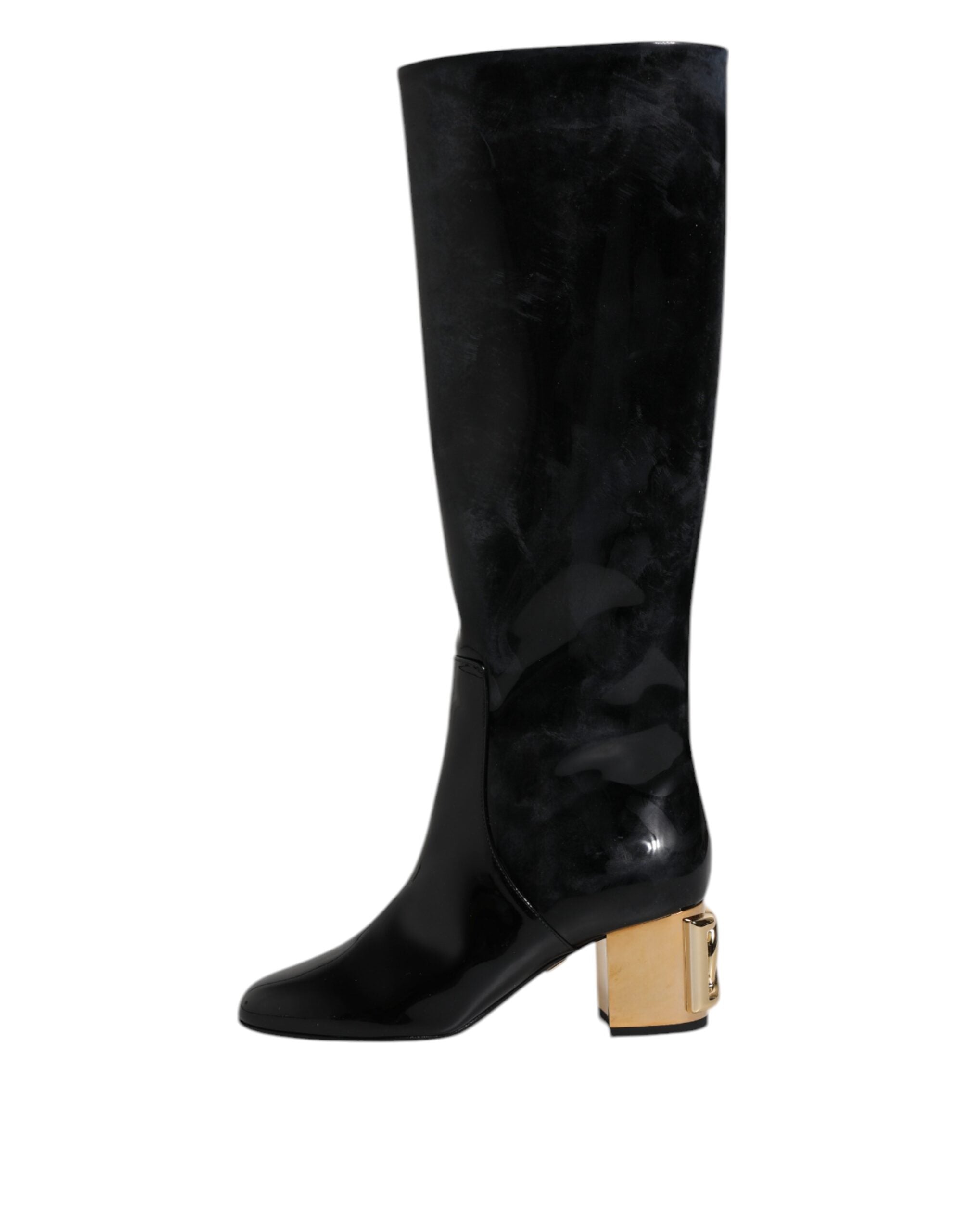 Dolce & Gabbana Schwarze Lackleder Vally High Stiefel Schuhe-6