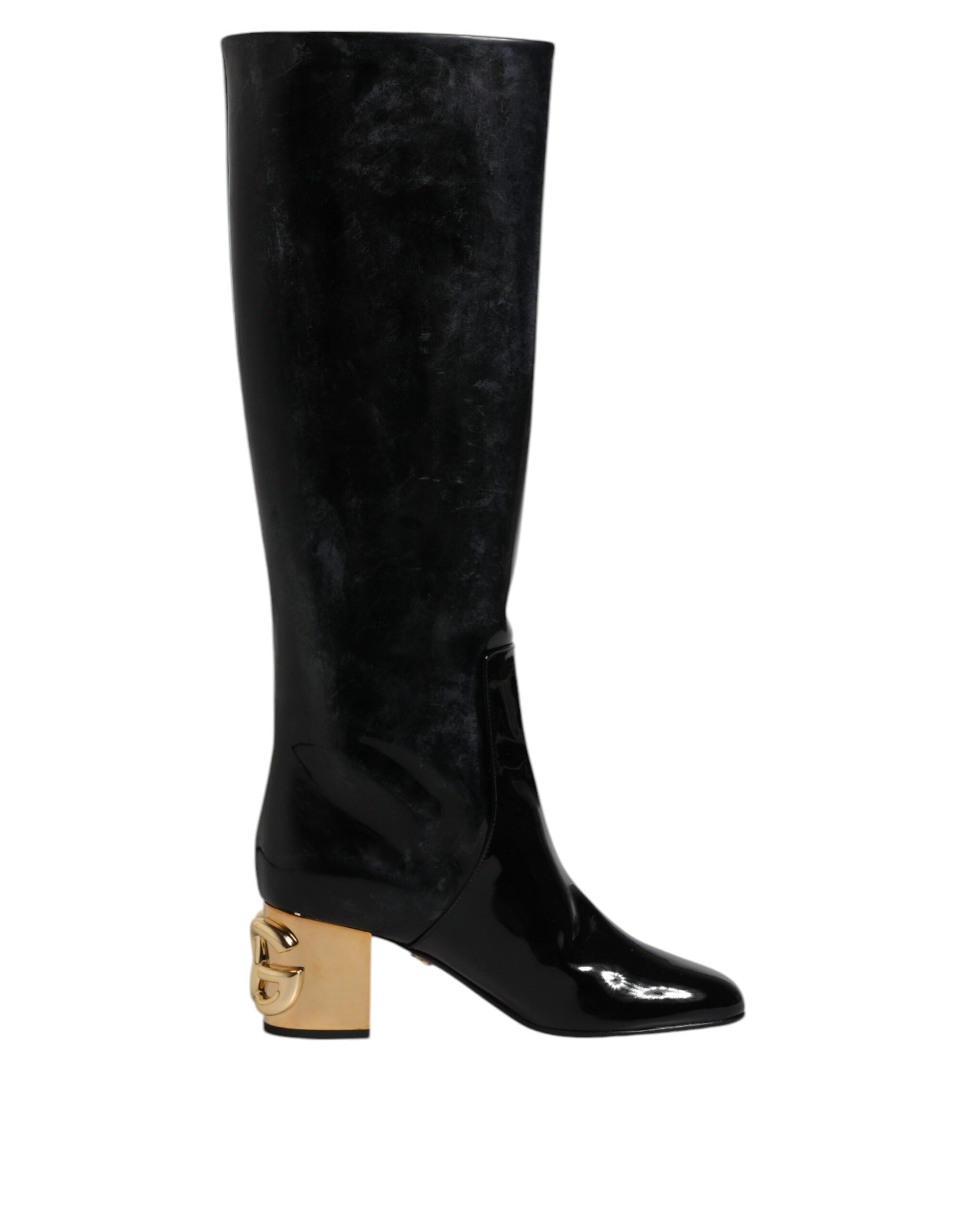 Dolce & Gabbana Schwarze Lackleder Vally High Stiefel Schuhe-7