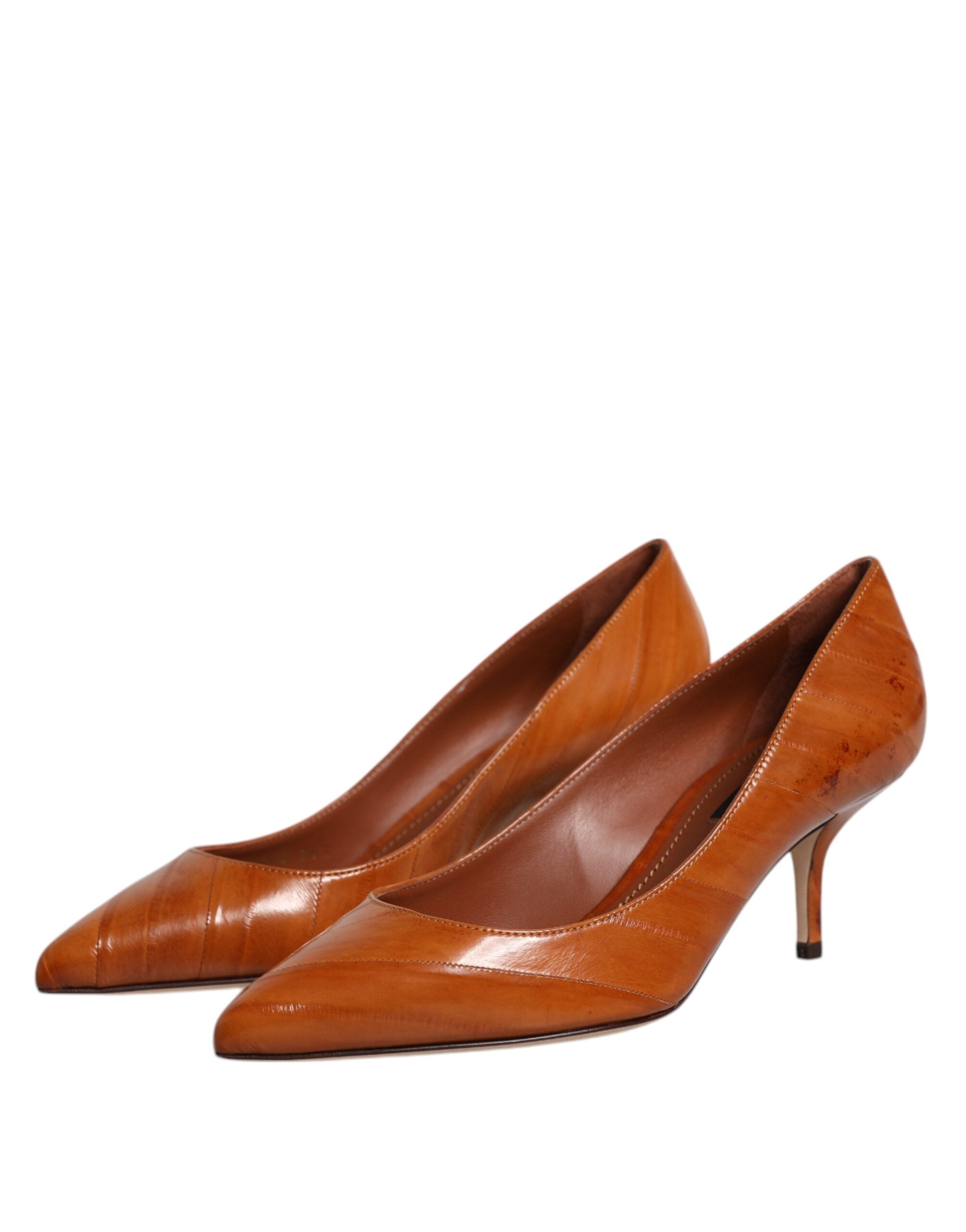 Zapatos de tacón bajo de piel marrón de Dolce & Gabbana-4