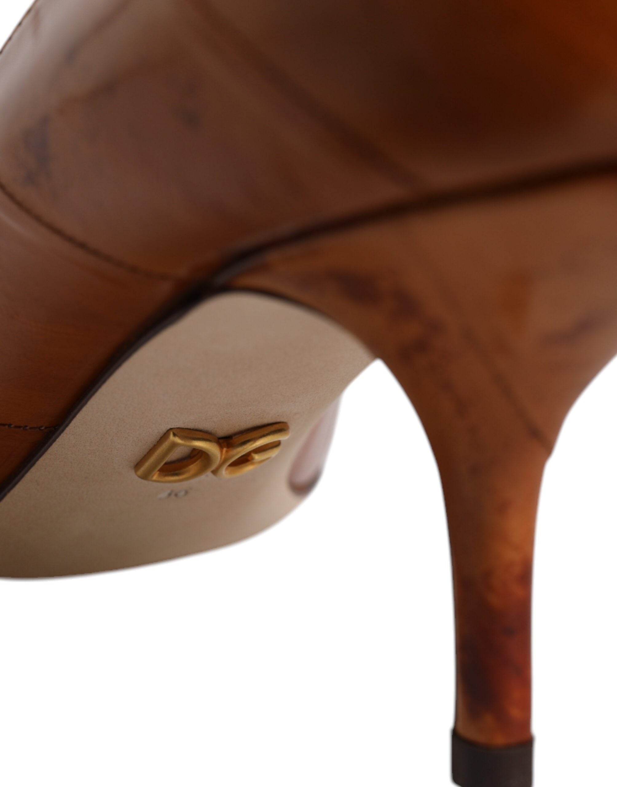 Zapatos de tacón bajo de piel marrón de Dolce & Gabbana-6