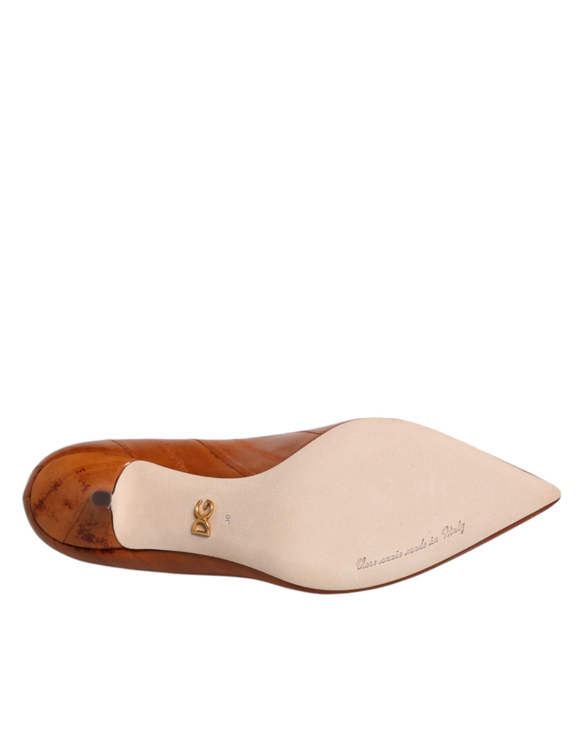 Zapatos de tacón bajo de piel marrón de Dolce & Gabbana-7