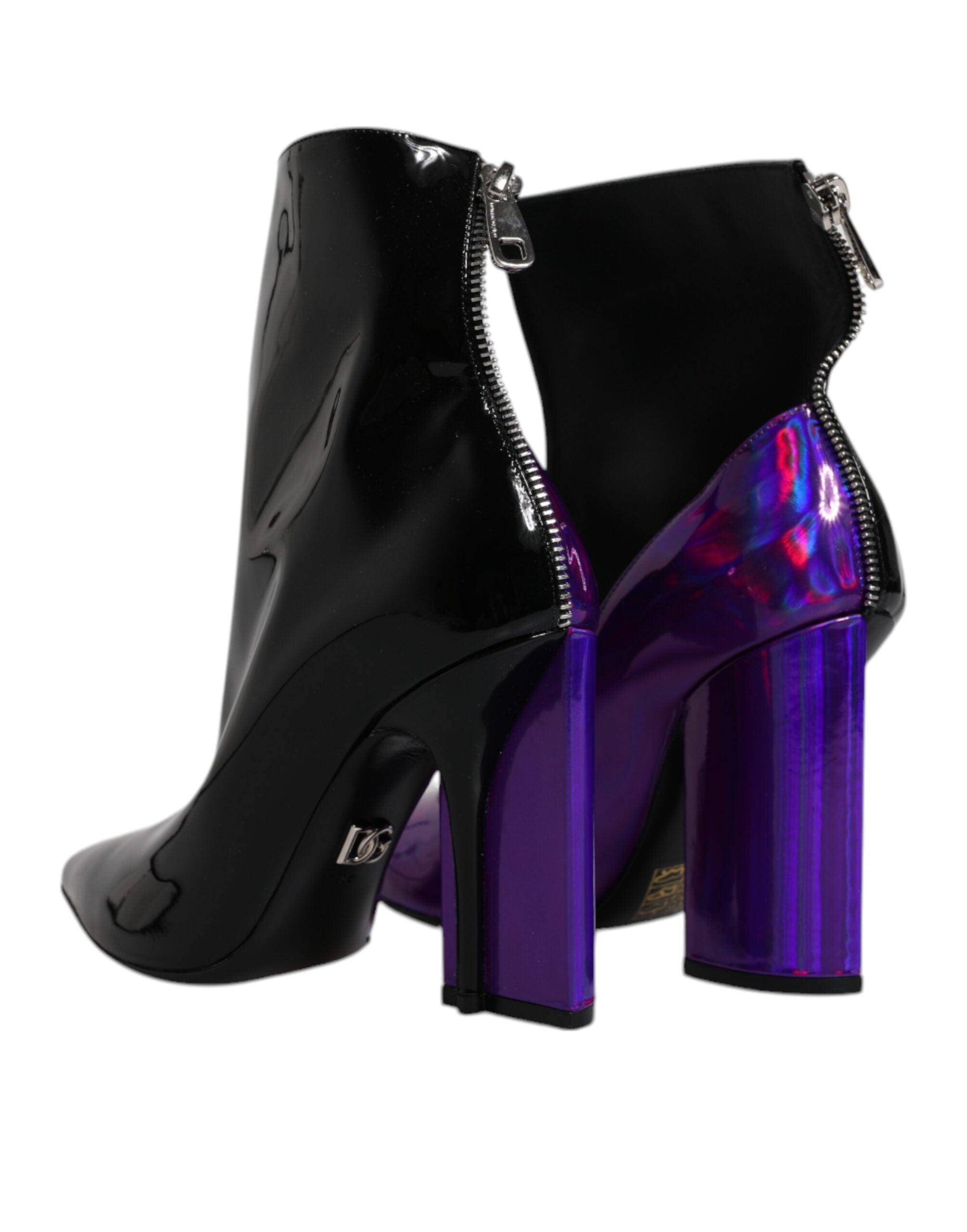 Dolce & Gabbana Purple Black Pointed Boots Shoes-5