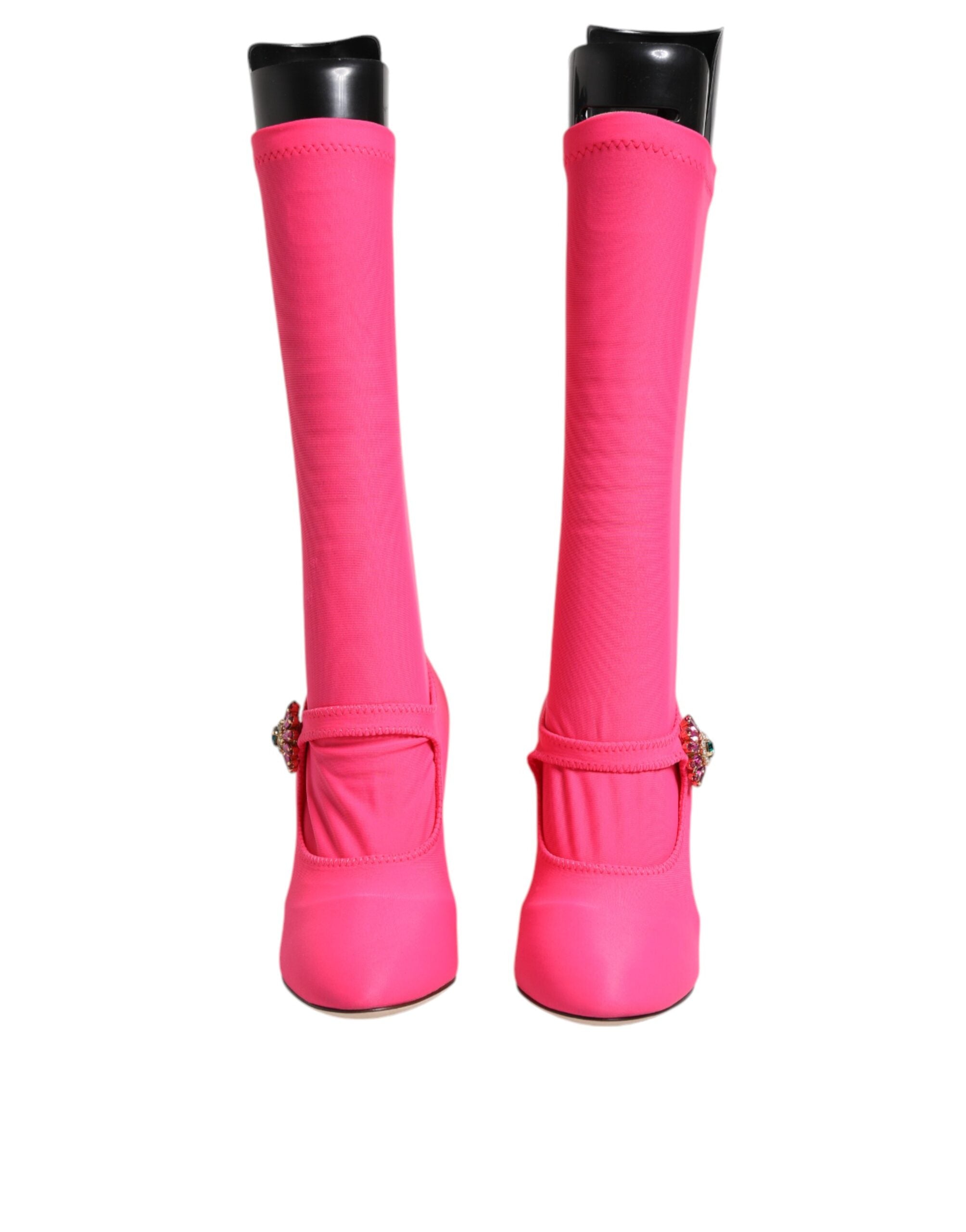 Dolce & Gabbana Rosa Nylon Kristall Vally Hohe Stiefel Schuhe-2