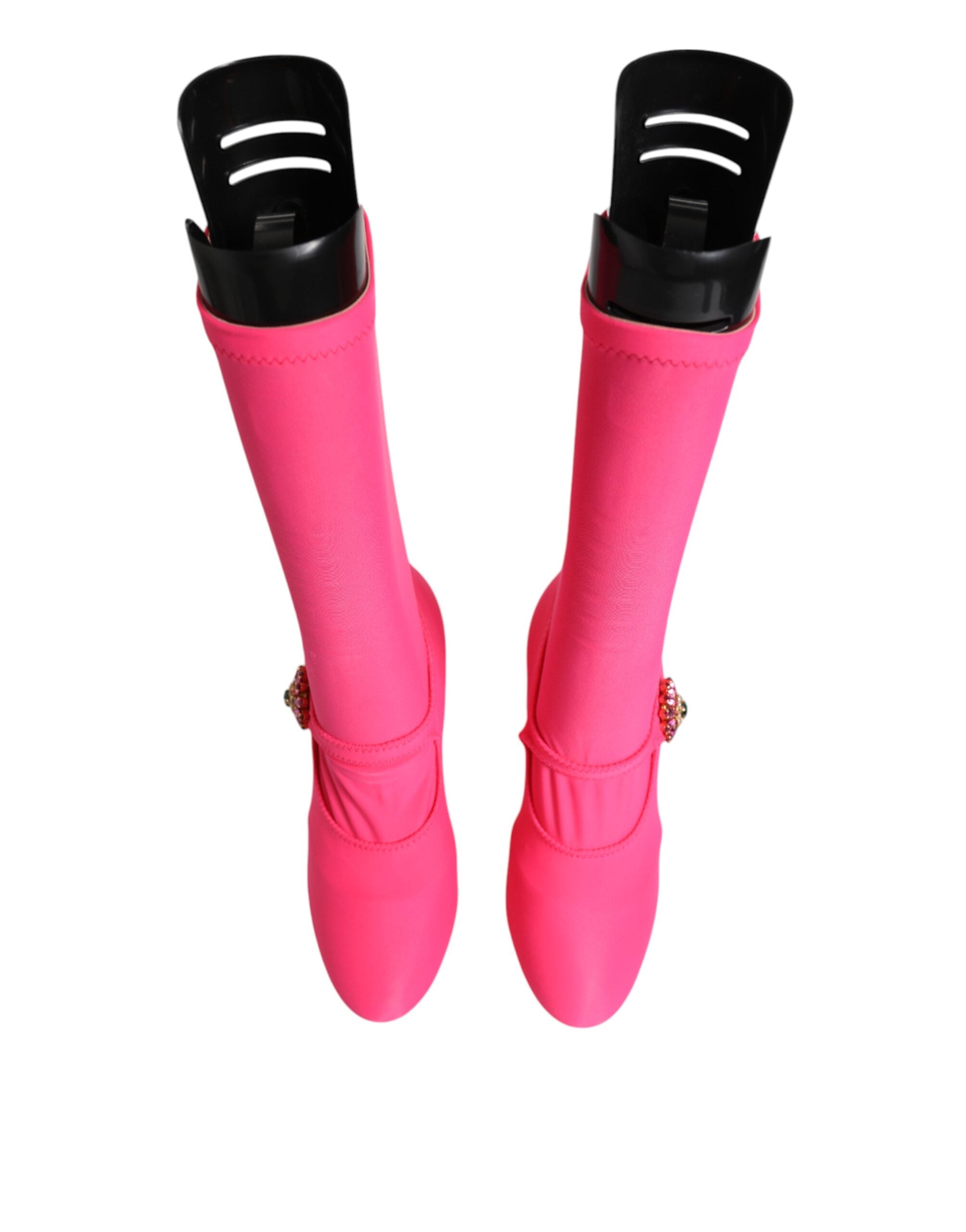 Dolce & Gabbana Rosa Nylon Kristall Vally Hohe Stiefel Schuhe-3