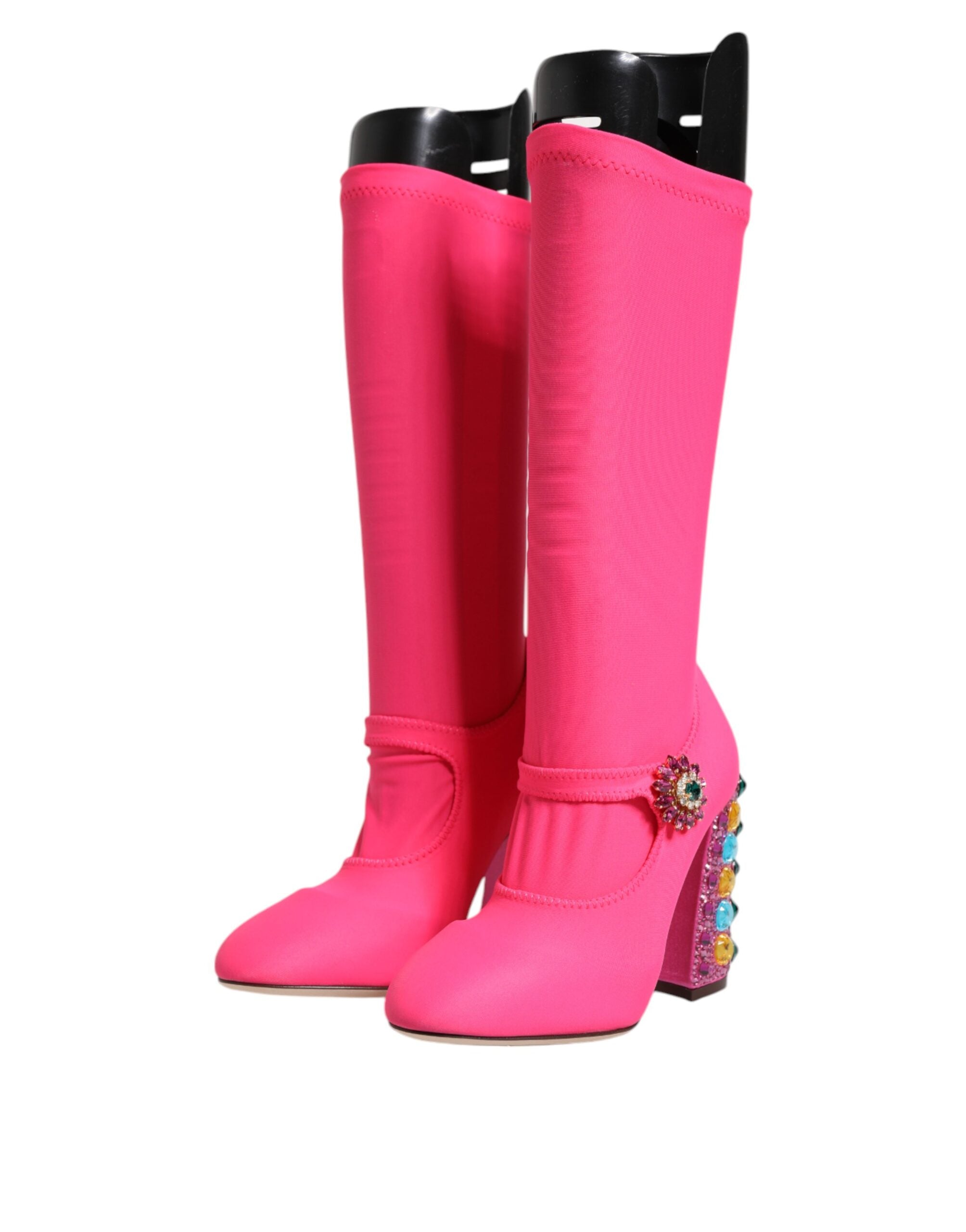 Dolce & Gabbana Rosa Nylon Kristall Vally Hohe Stiefel Schuhe-4