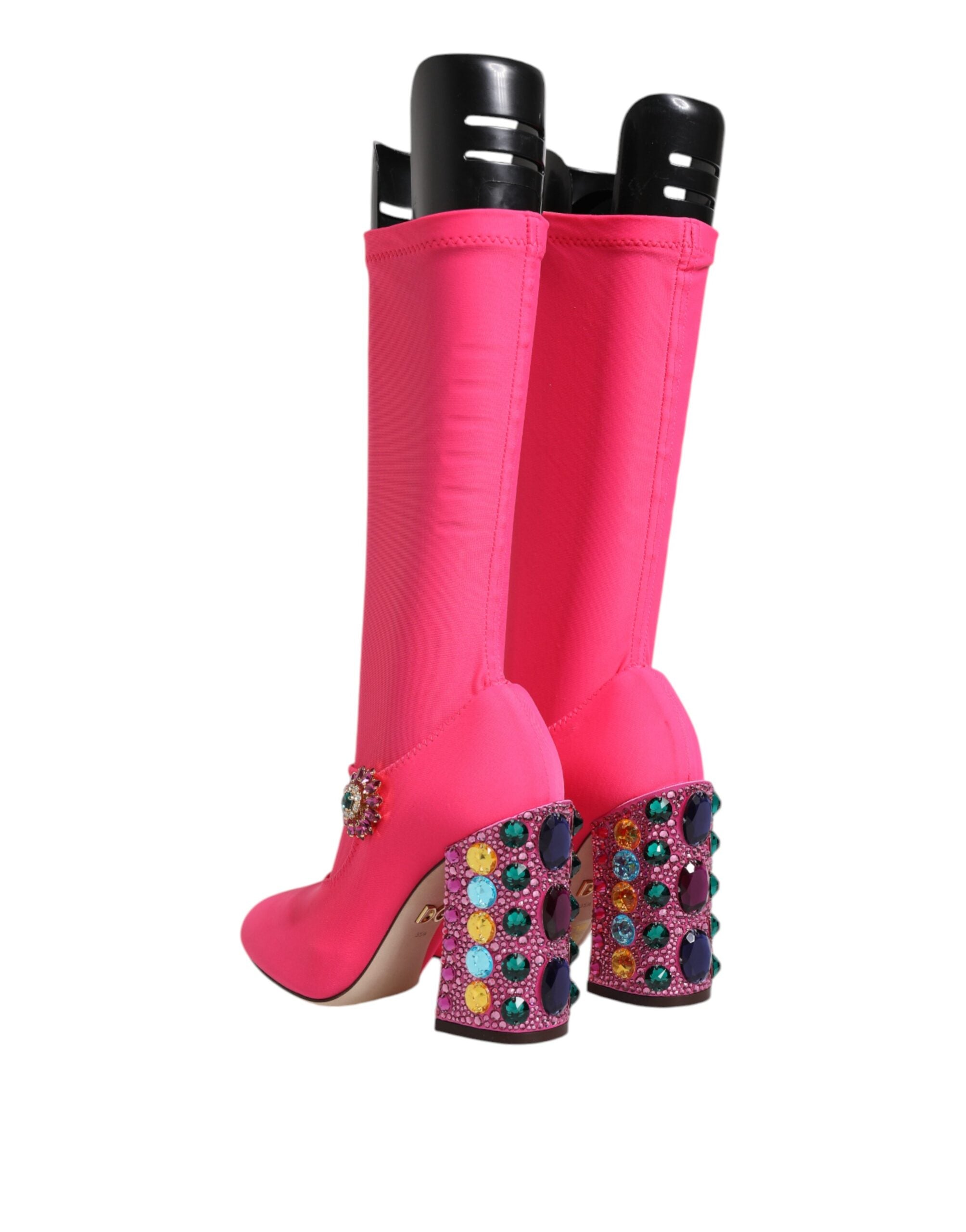 Dolce & Gabbana Rosa Nylon Kristall Vally Hohe Stiefel Schuhe-5