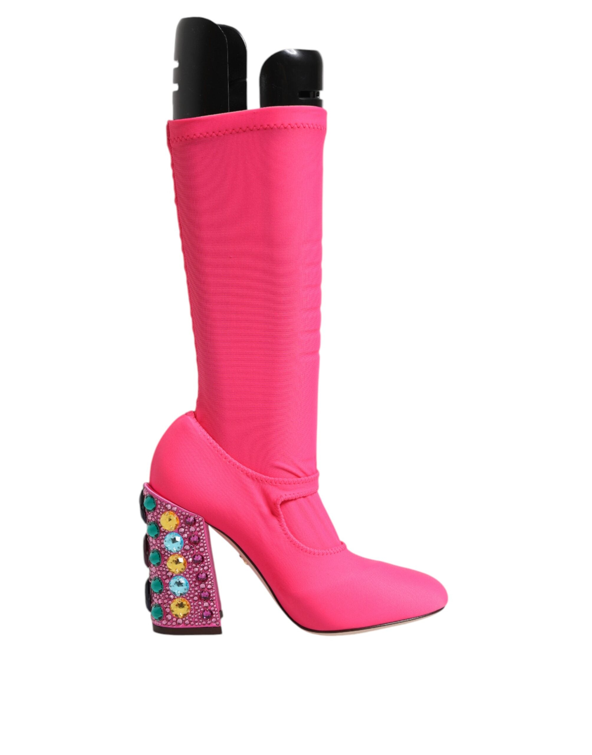 Dolce & Gabbana Rosa Nylon Kristall Vally Hohe Stiefel Schuhe-1