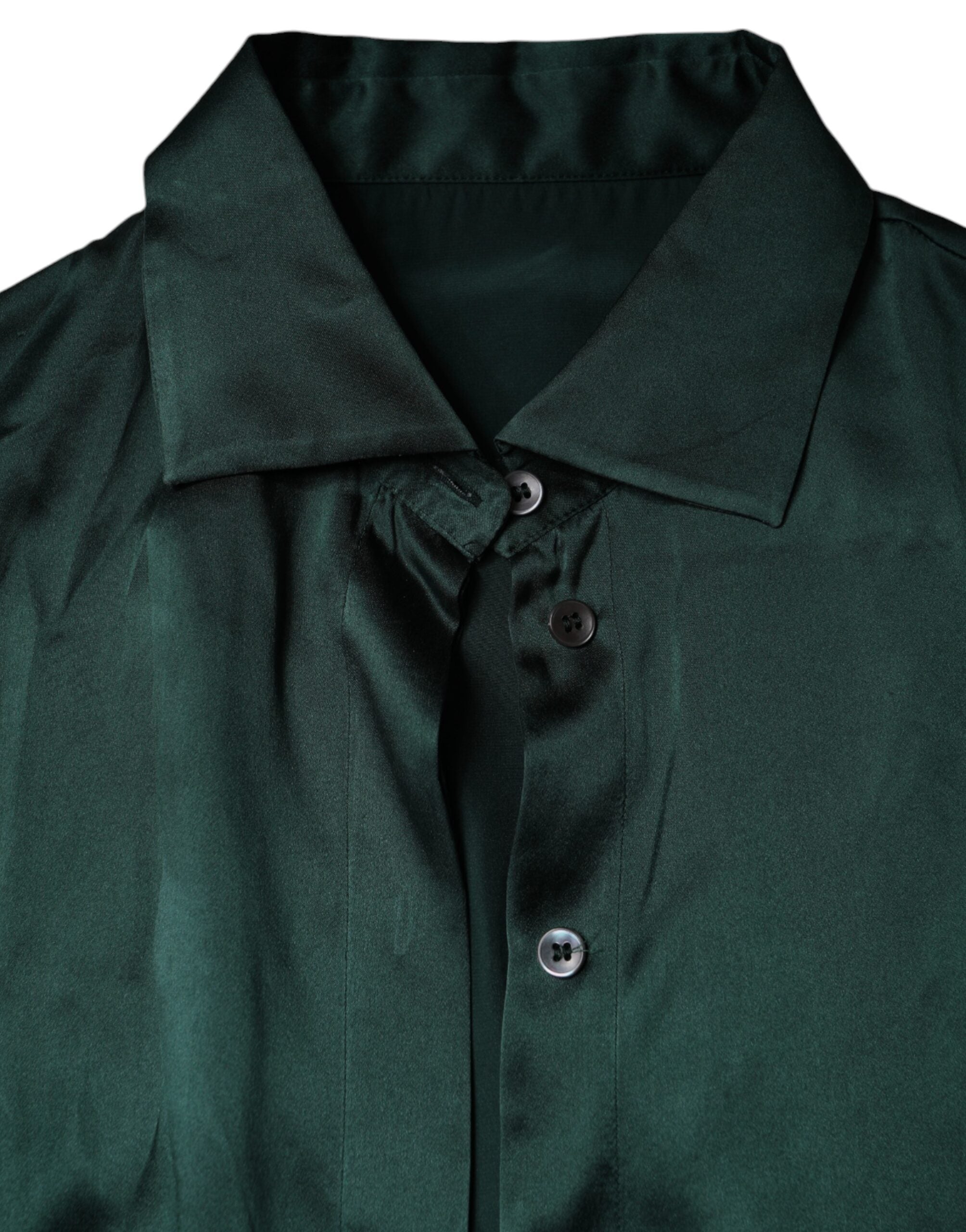 Dolce & Gabbana Dunkelgrünes Seidenblusentop mit langen Ärmeln und Knopfleiste-6