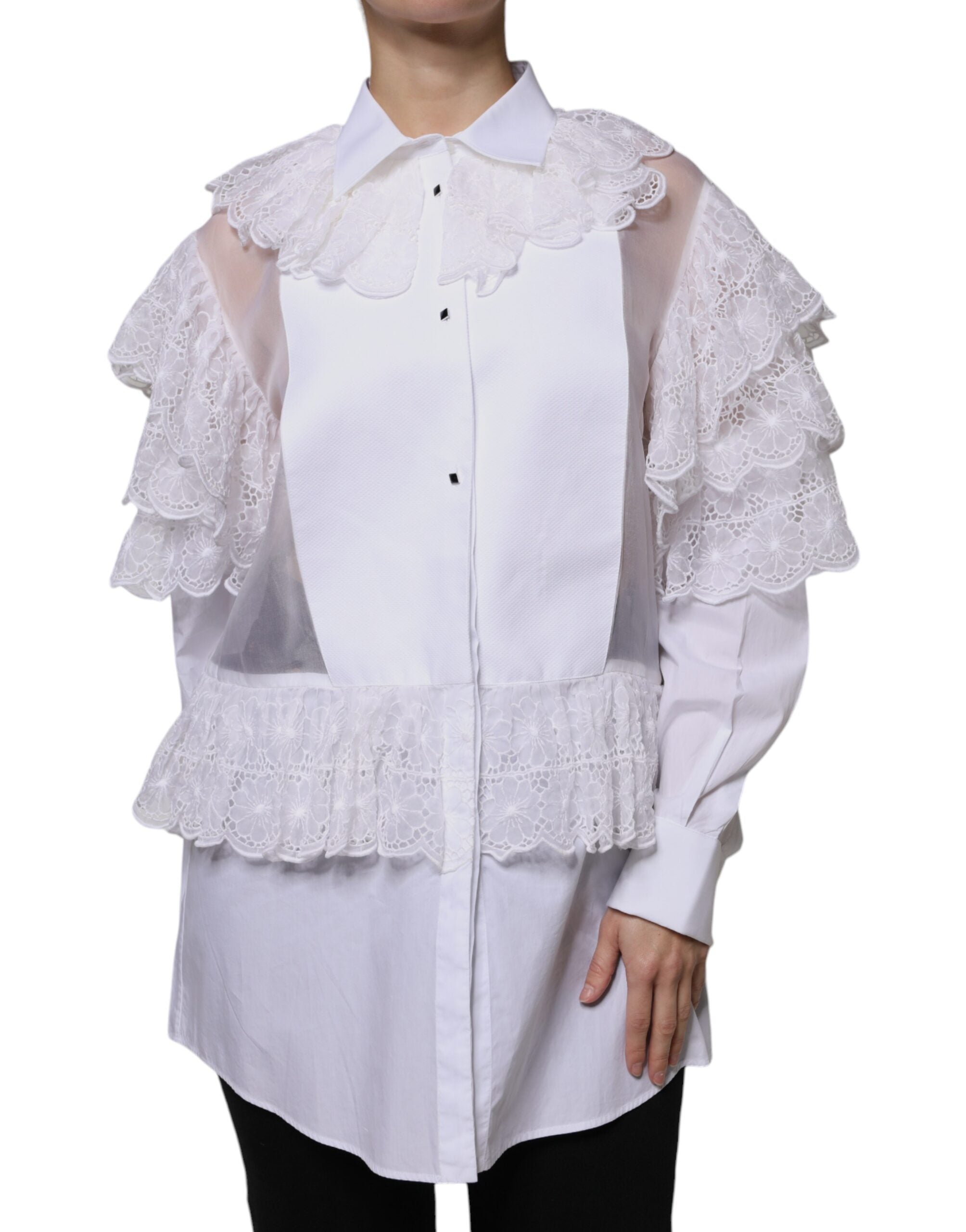 Dolce & Gabbana Weißes Baumwoll-Popeline-Hemd Kleid Bluse Oberteil-2