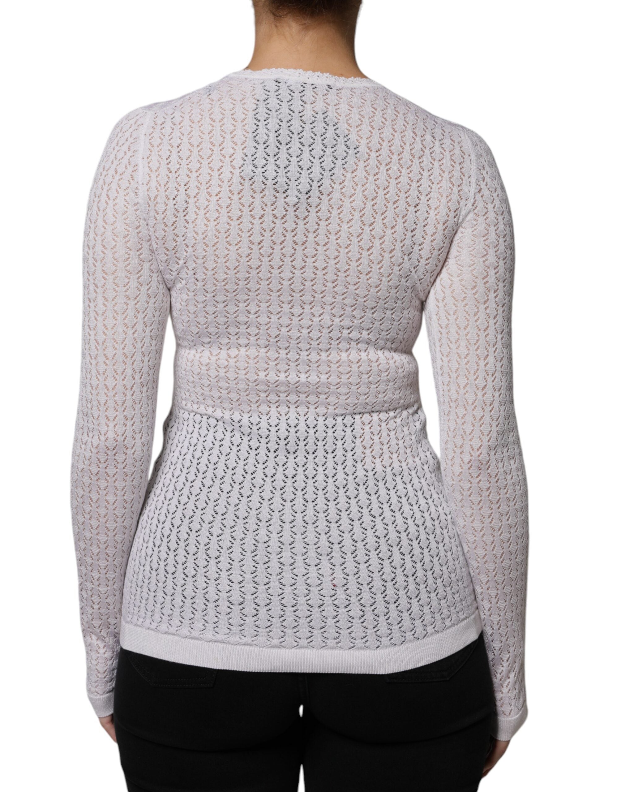 Dolce & Gabbana White Silk Knit Sweater with Button Placket-4