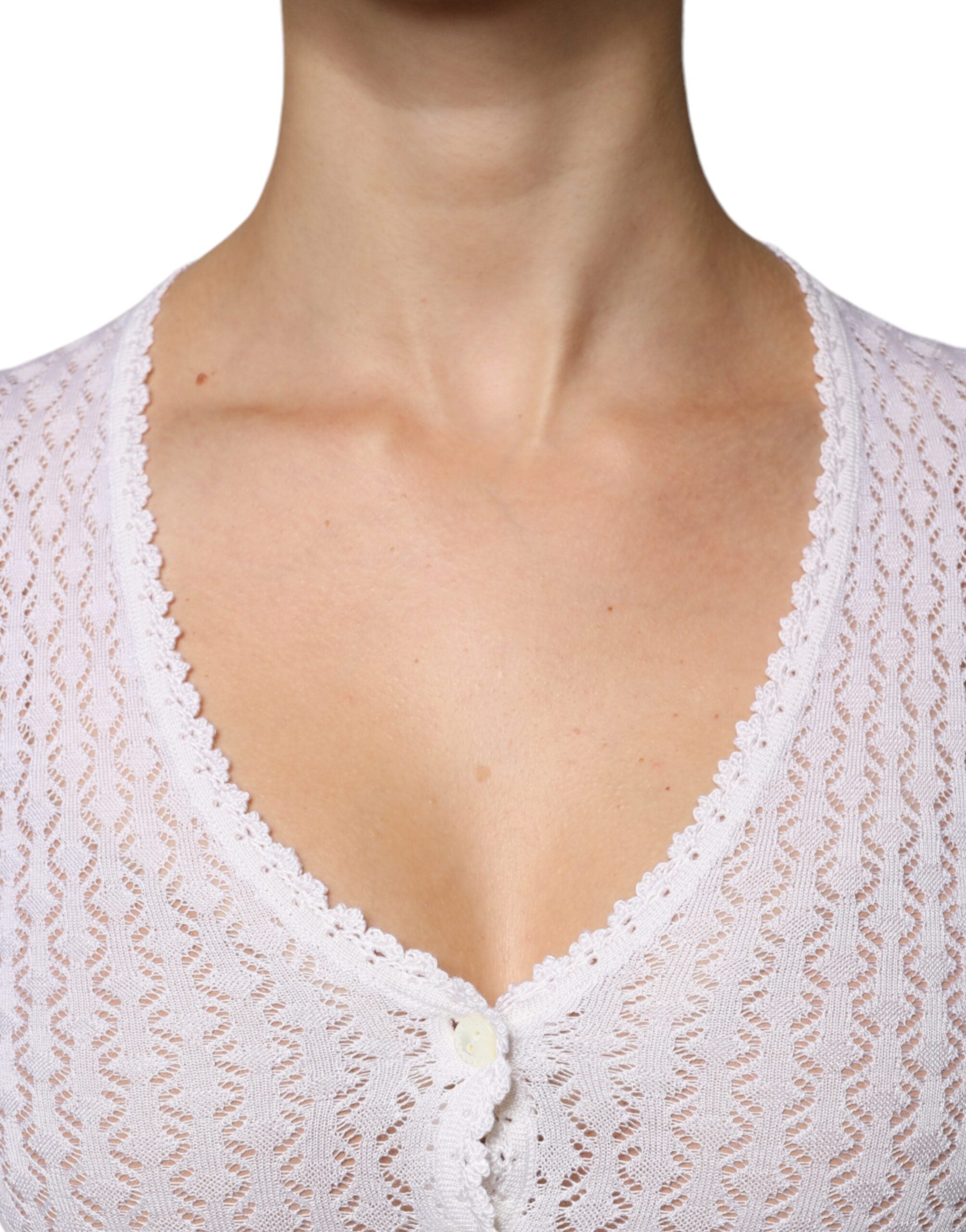 Dolce & Gabbana White Silk Knit Sweater with Button Placket-5