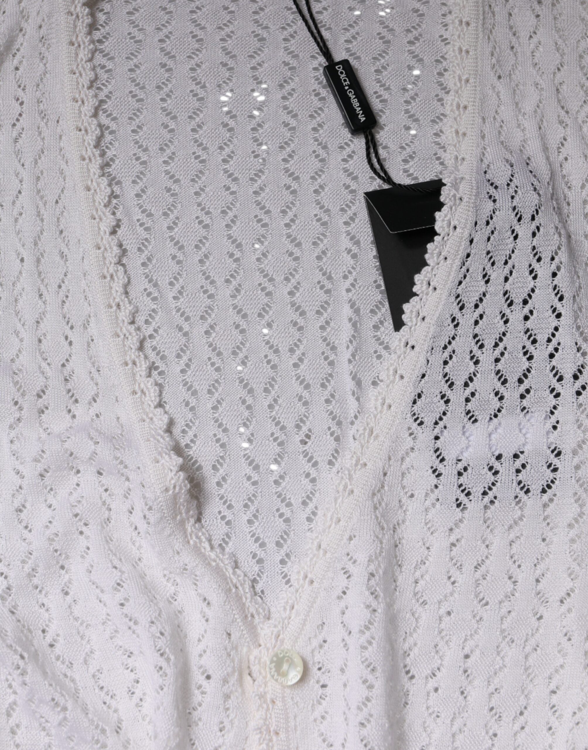Dolce & Gabbana White Silk Knit Sweater with Button Placket-7