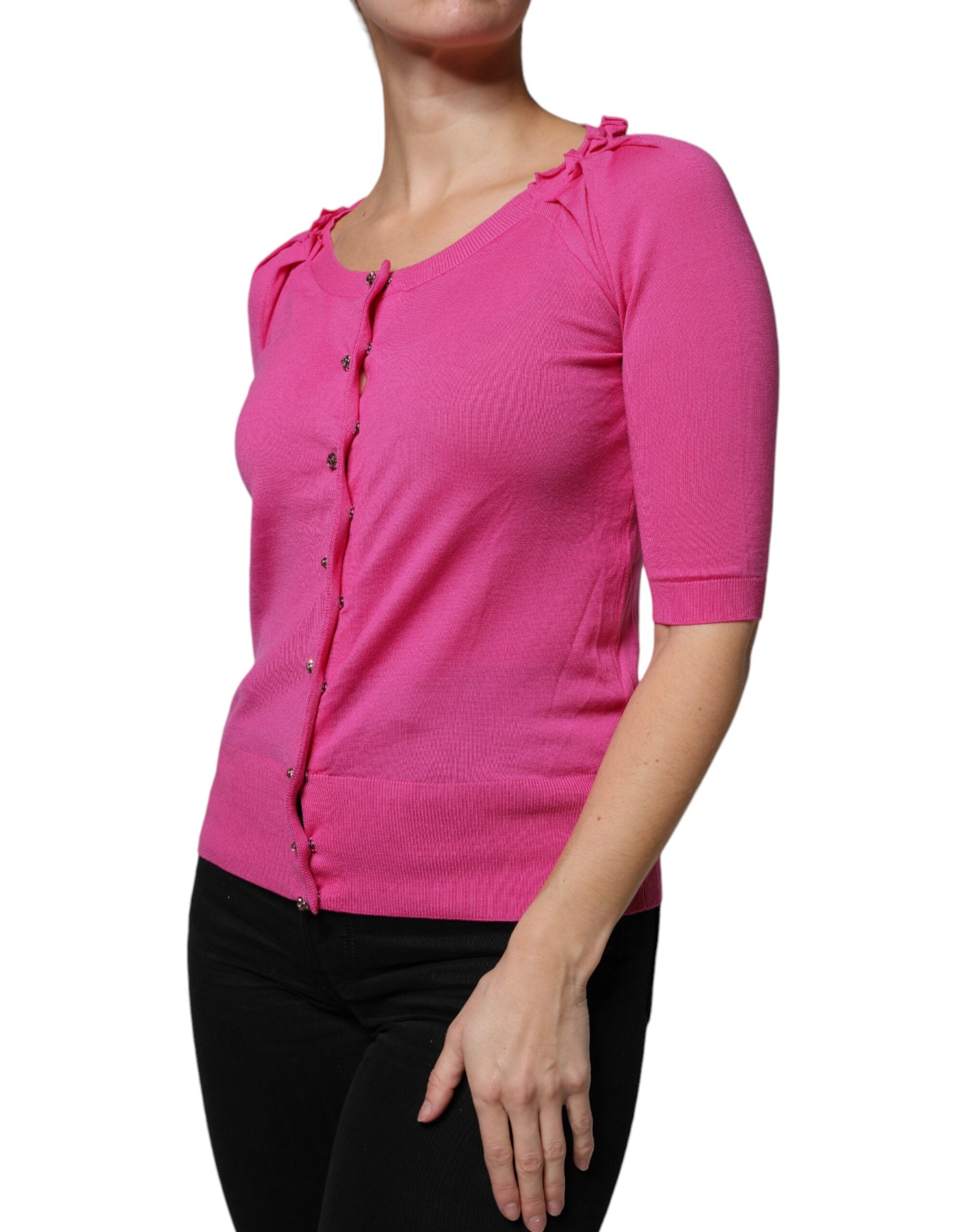 Dolce & Gabbana Pink wool cardigan with button placket-3