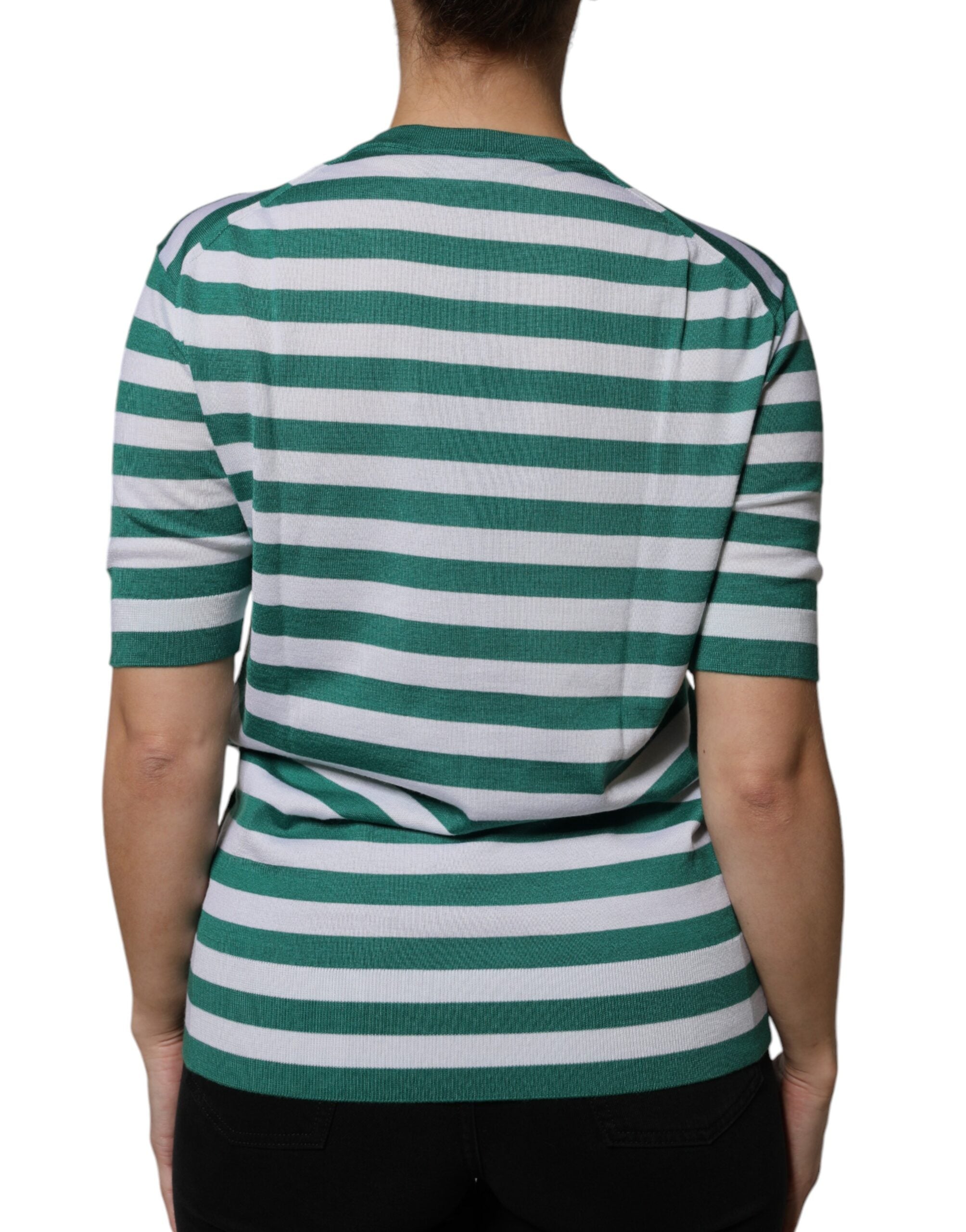 Dolce & Gabbana Weiß Grün Streifen Blatt Rundhals T-Shirt-4