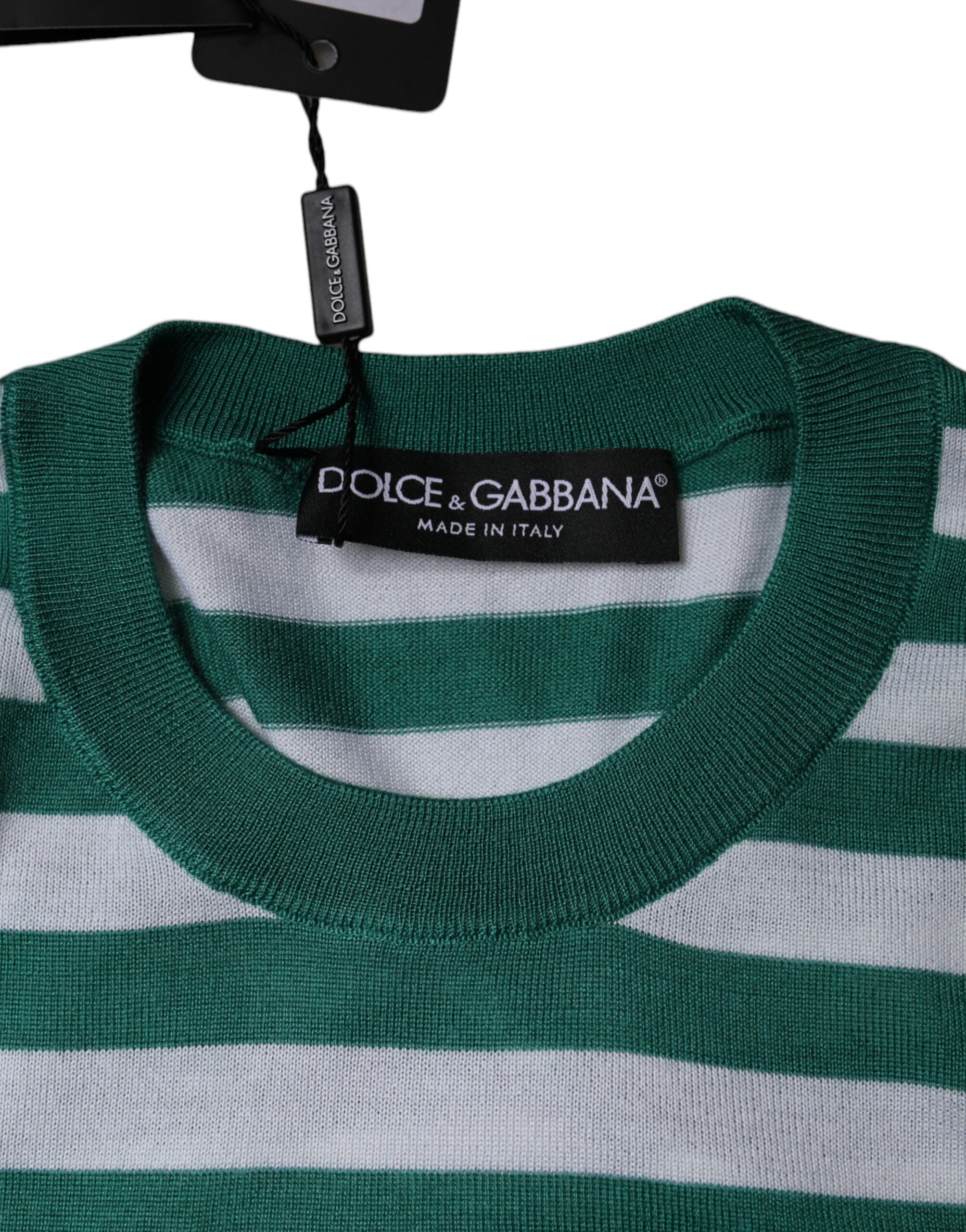 Dolce & Gabbana Weiß Grün Streifen Blatt Rundhals T-Shirt-6