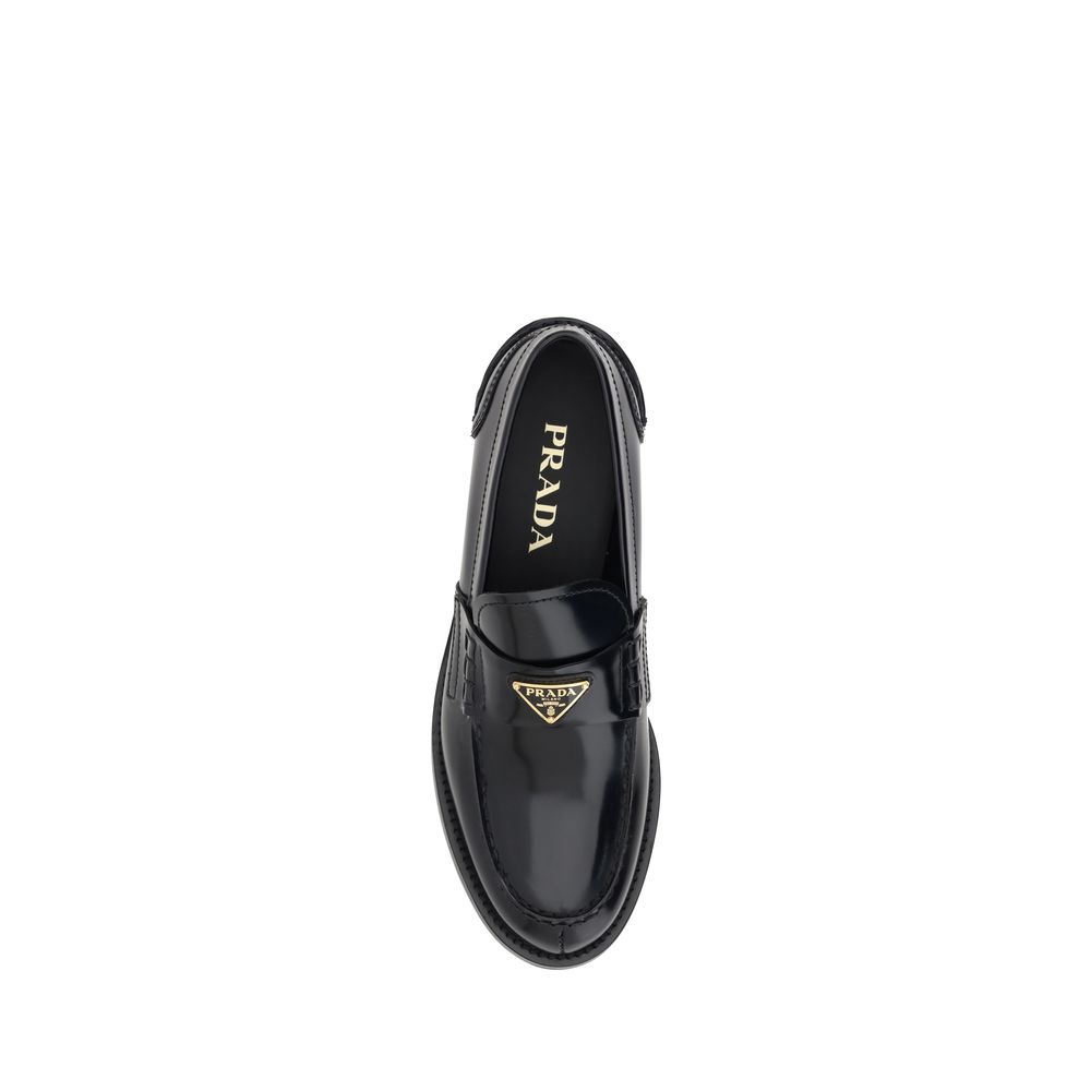 Prada Schwarzes Leder Logo Loafers-4