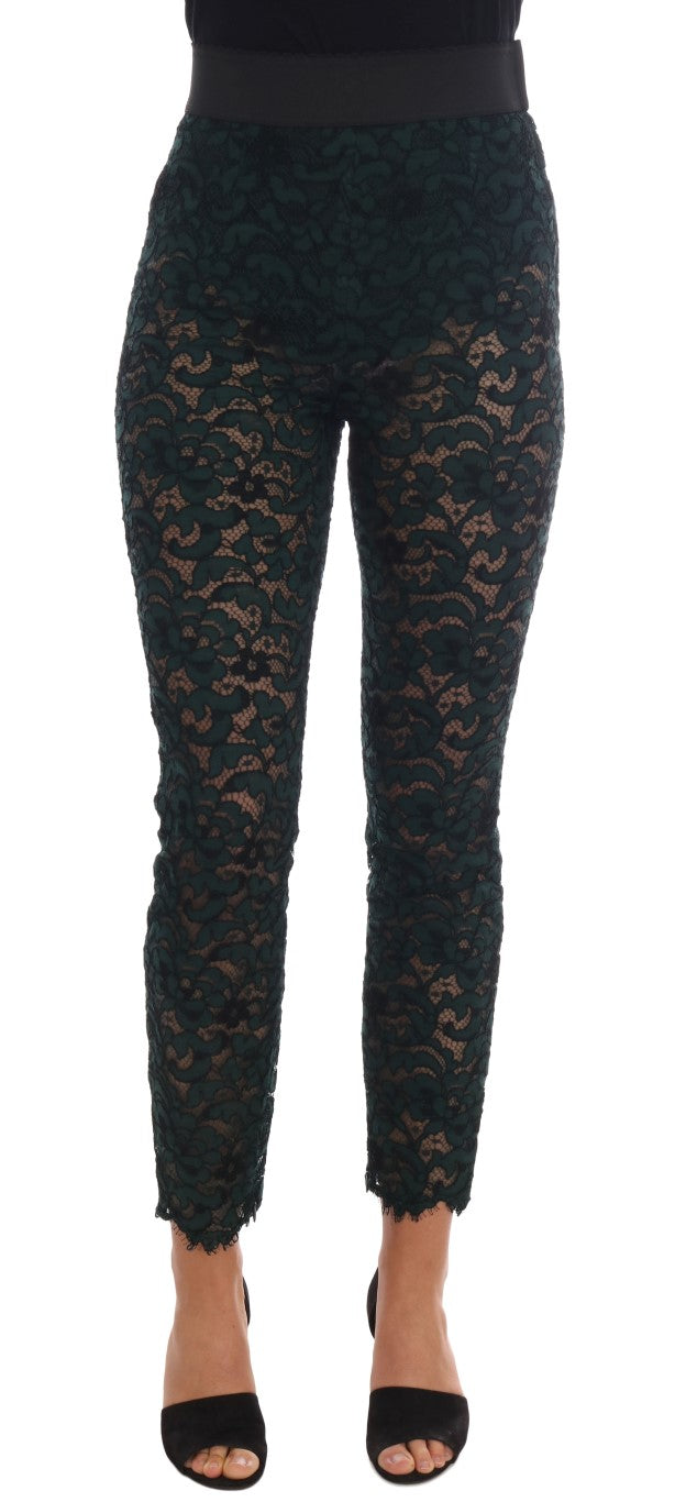 Dolce & Gabbana Green Leggings with Floral Lace Trousers