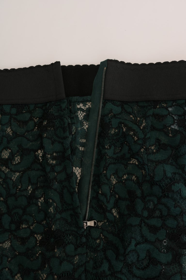 Dolce & Gabbana Green Leggings with Floral Lace Trousers-4
