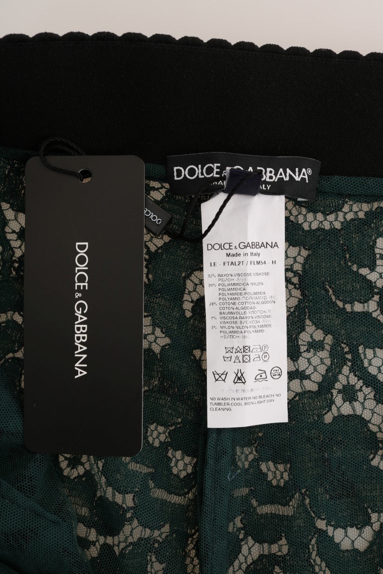 Dolce & Gabbana Green Leggings with Floral Lace Trousers-5