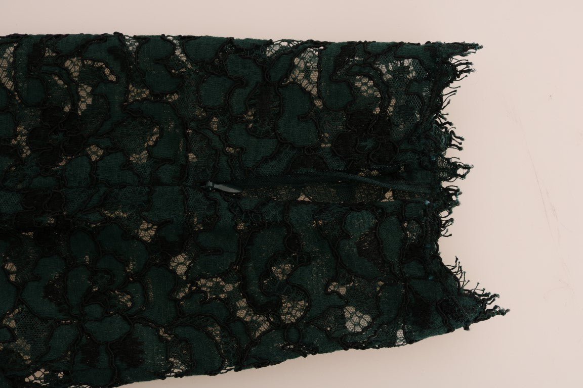 Dolce & Gabbana Green Leggings with Floral Lace Trousers-6