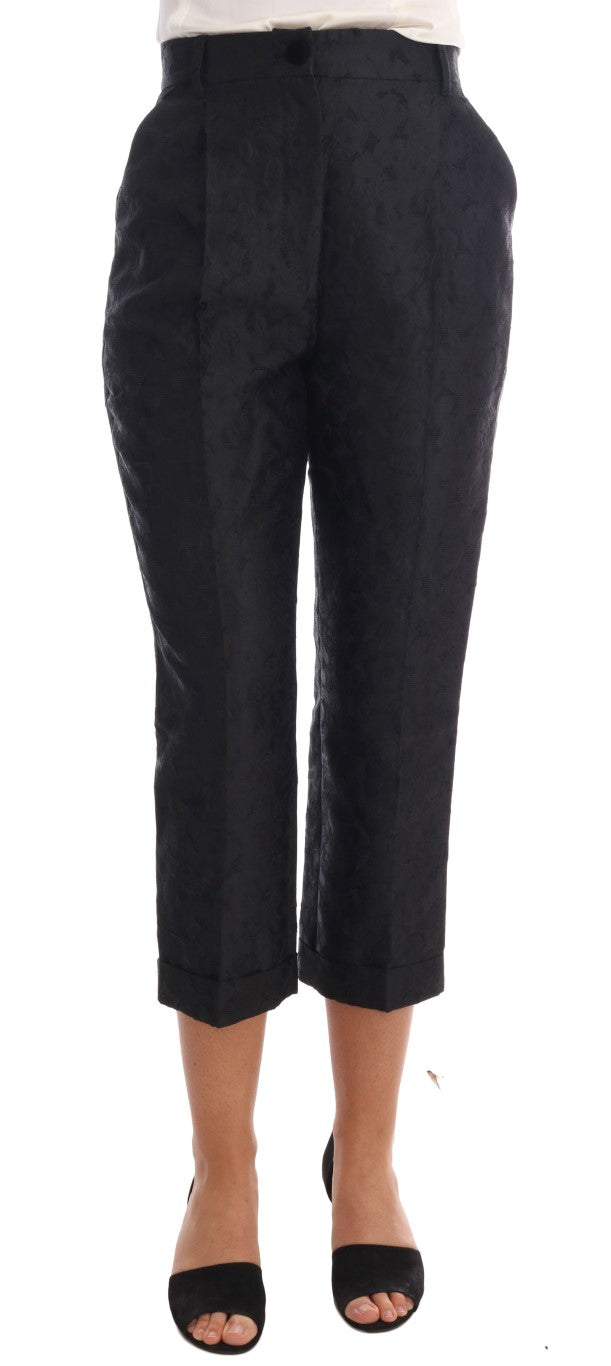Dolce & Gabbana Black brocade capri pants with floral pattern-2