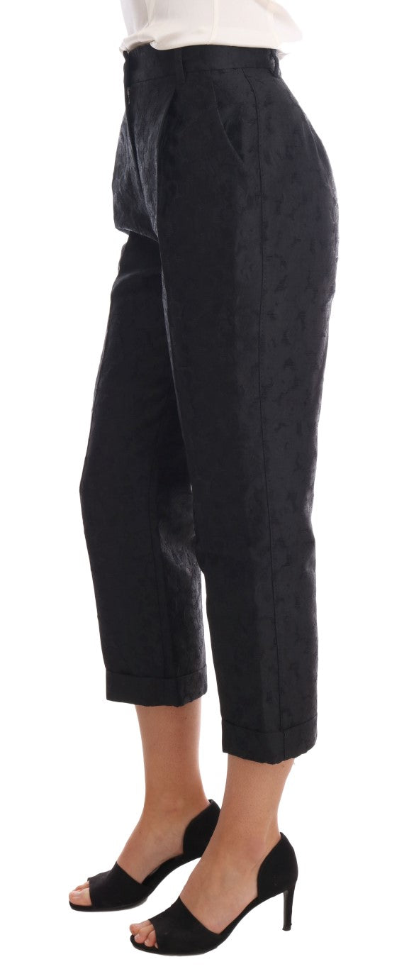 Dolce & Gabbana Black brocade capri pants with floral pattern-3