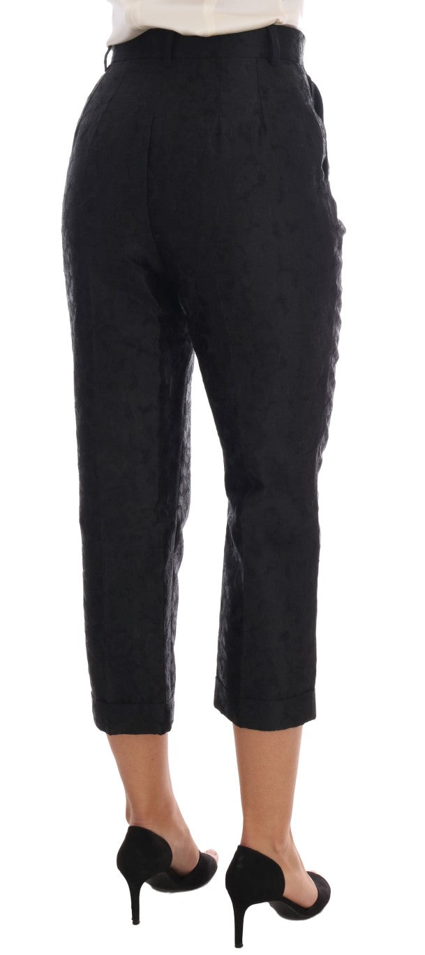 Dolce & Gabbana Black brocade capri pants with floral pattern-4