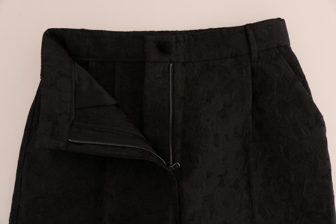 Dolce & Gabbana Black brocade capri pants with floral pattern-5