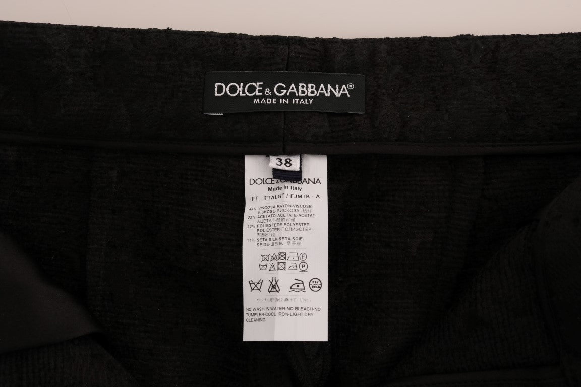 Dolce & Gabbana Black brocade capri pants with floral pattern-6