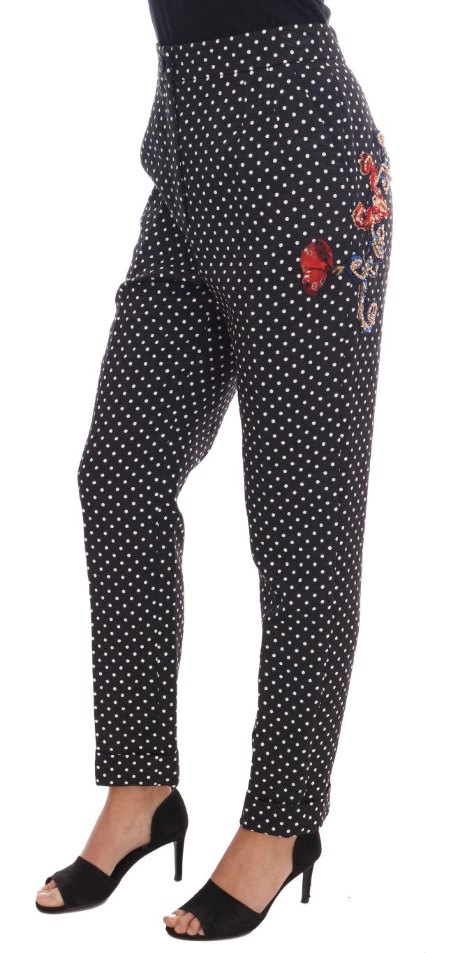 Dolce & Gabbana Black Polka Dot Sicily Crystal Trousers-2
