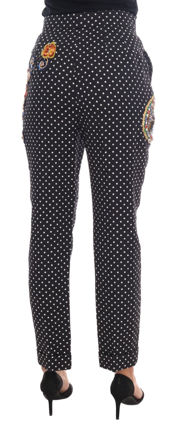 Dolce & Gabbana Black Polka Dot Sicily Crystal Trousers-3