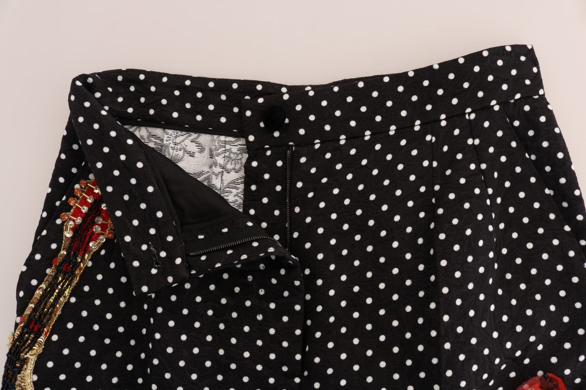 Dolce & Gabbana Black Polka Dot Sicily Crystal Trousers-4