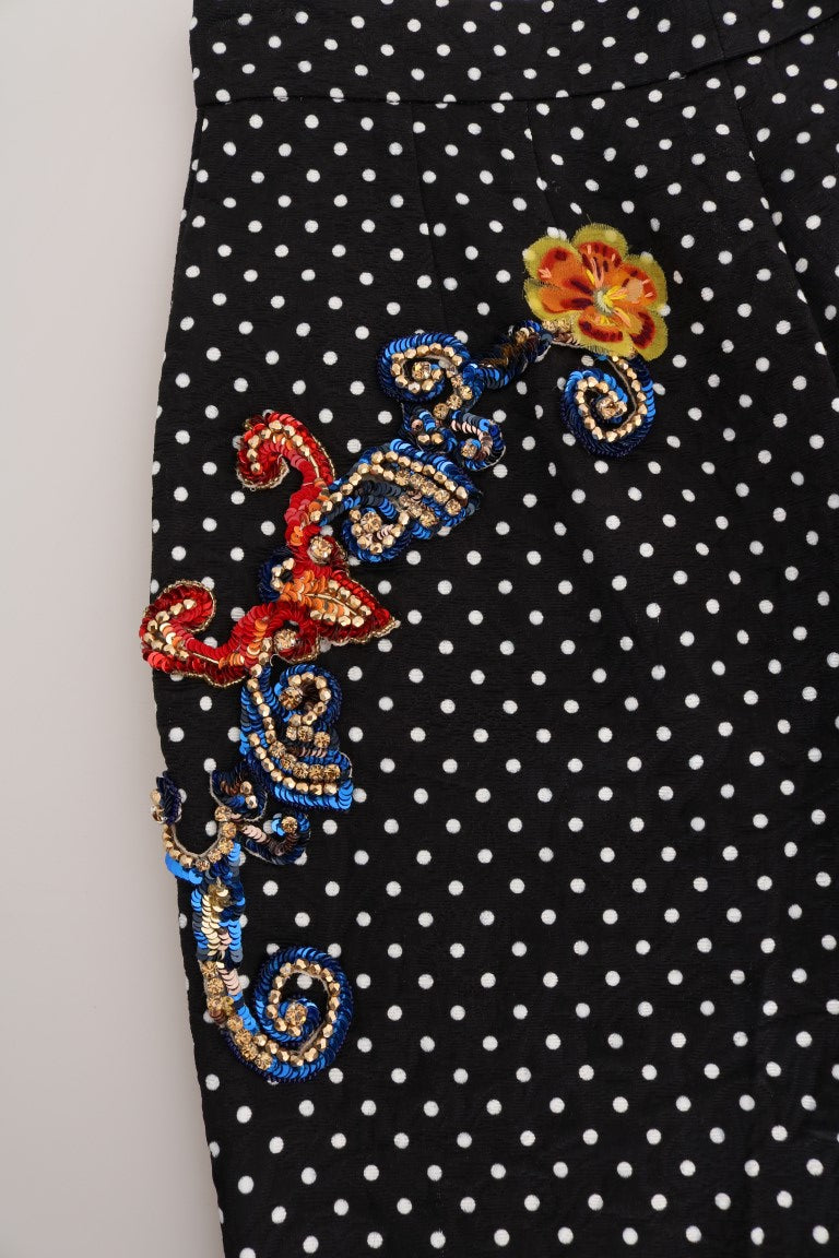 Dolce & Gabbana Black Polka Dot Sicily Crystal Trousers-5