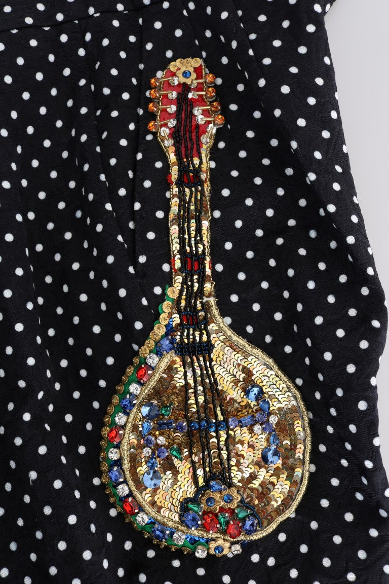 Dolce & Gabbana Black Polka Dot Sicily Crystal Trousers-6