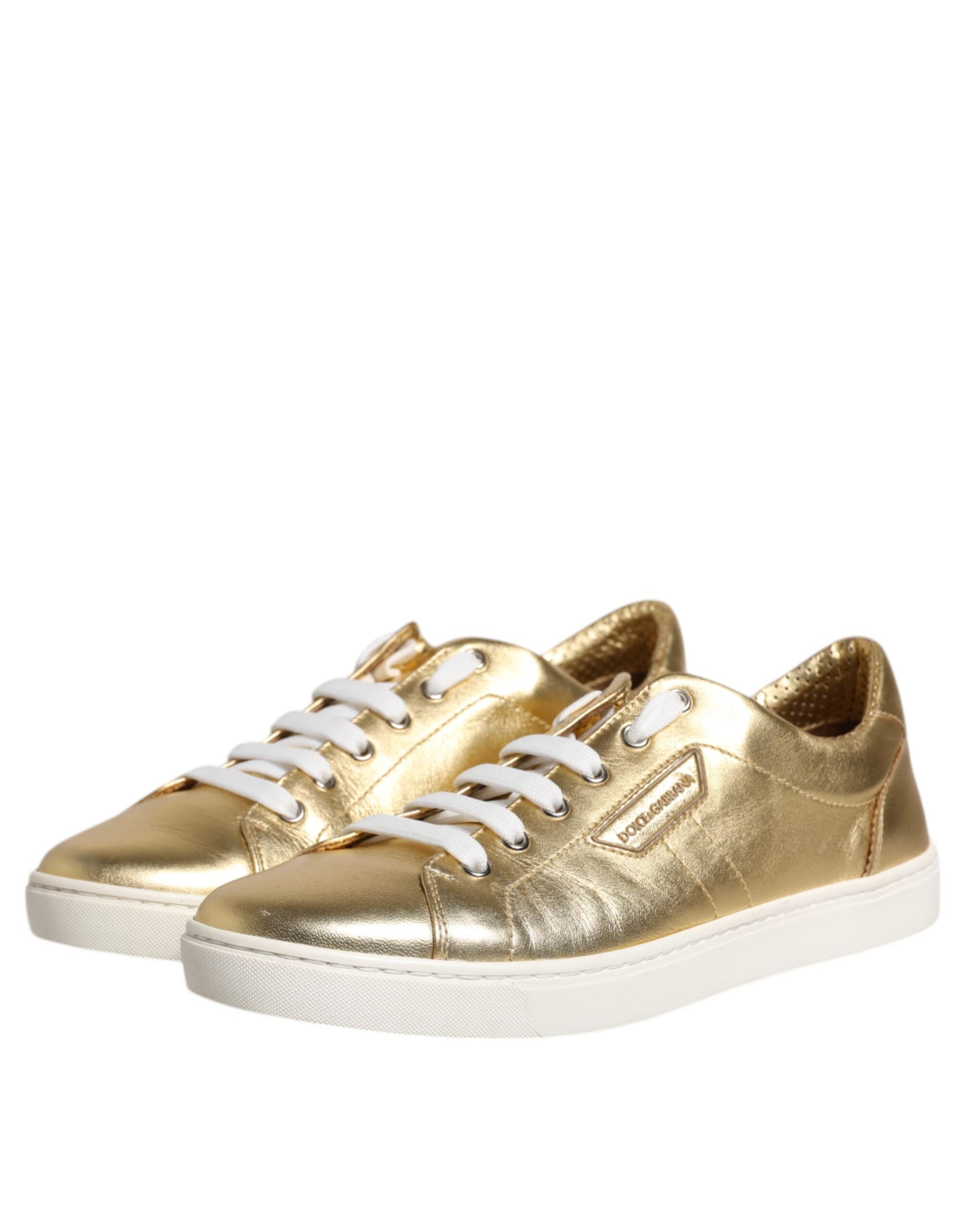 Dolce & Gabbana Gold Leather Logo London Men's Sneakers Shoes-4