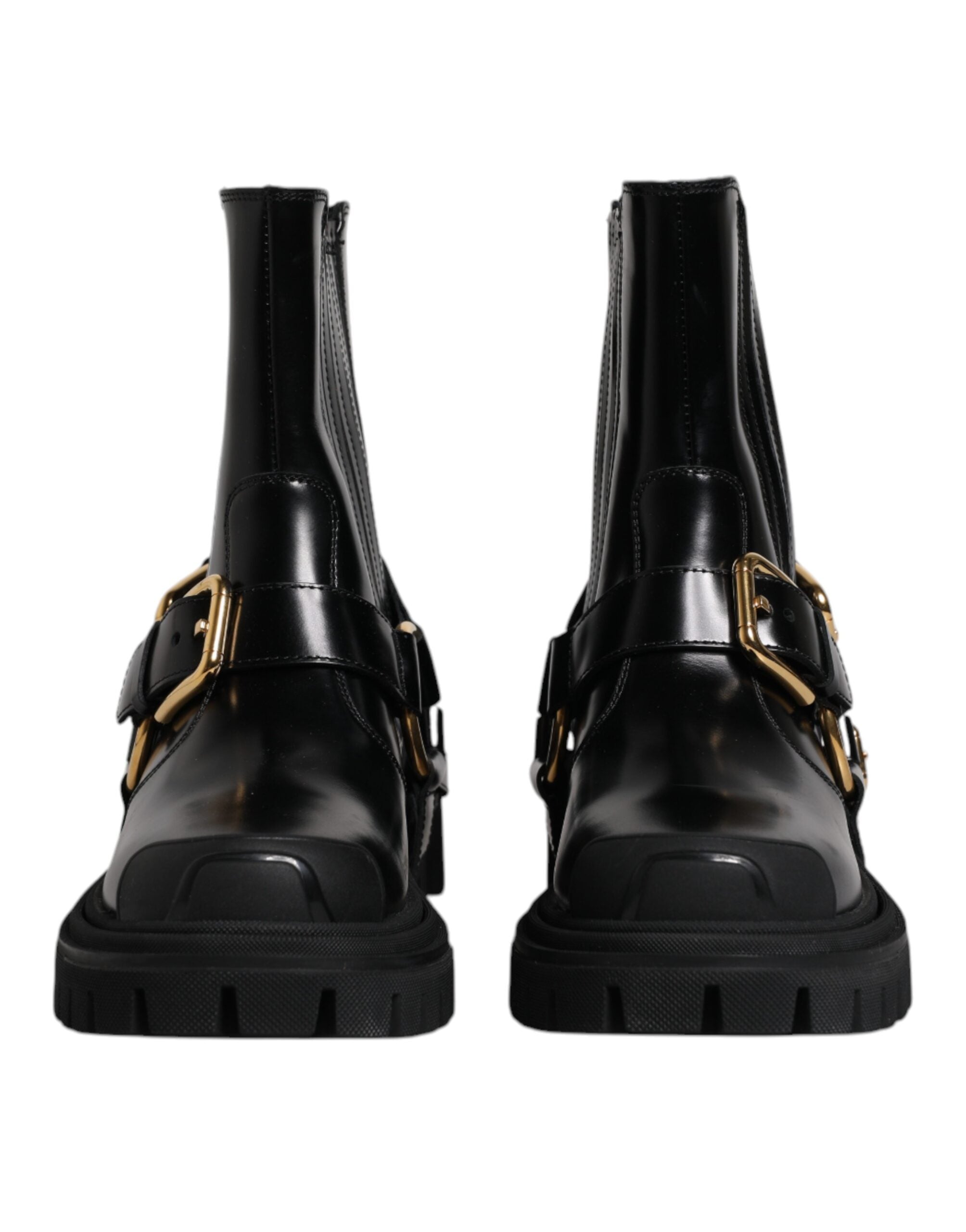 Dolce & Gabbana Black Leather Slip On Stretch Trekking Boots Shoes-2