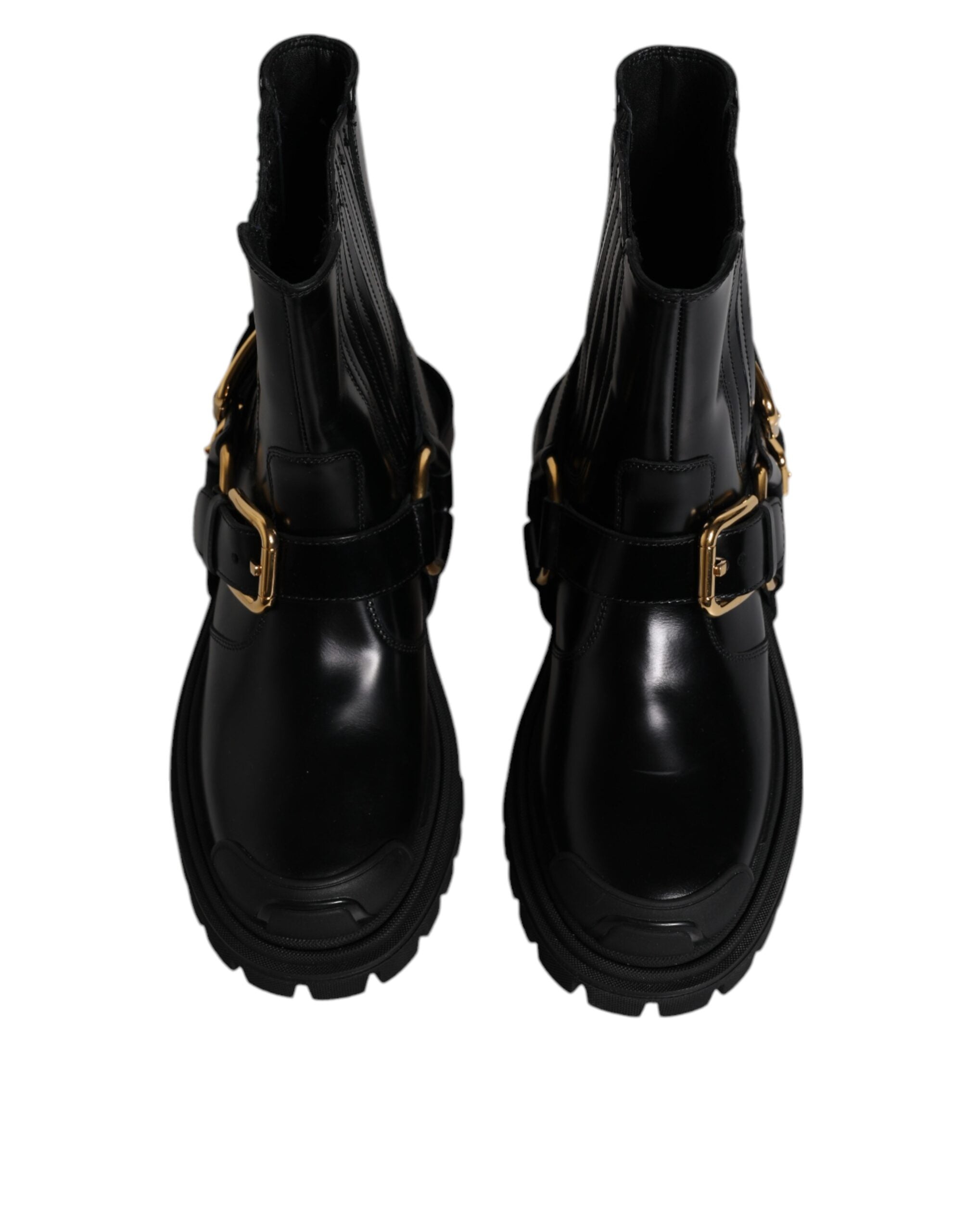 Dolce & Gabbana Black Leather Slip On Stretch Trekking Boots Shoes-8