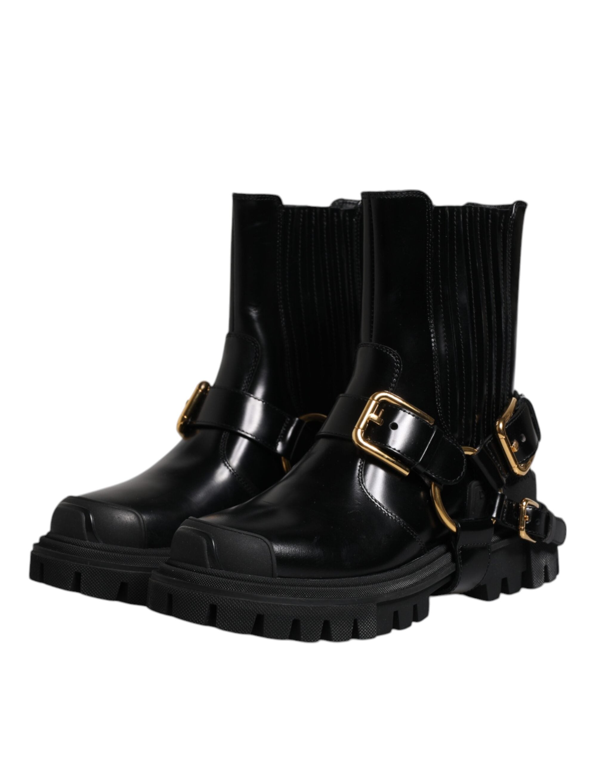 Dolce & Gabbana Black Leather Slip On Stretch Trekking Boots Shoes-7