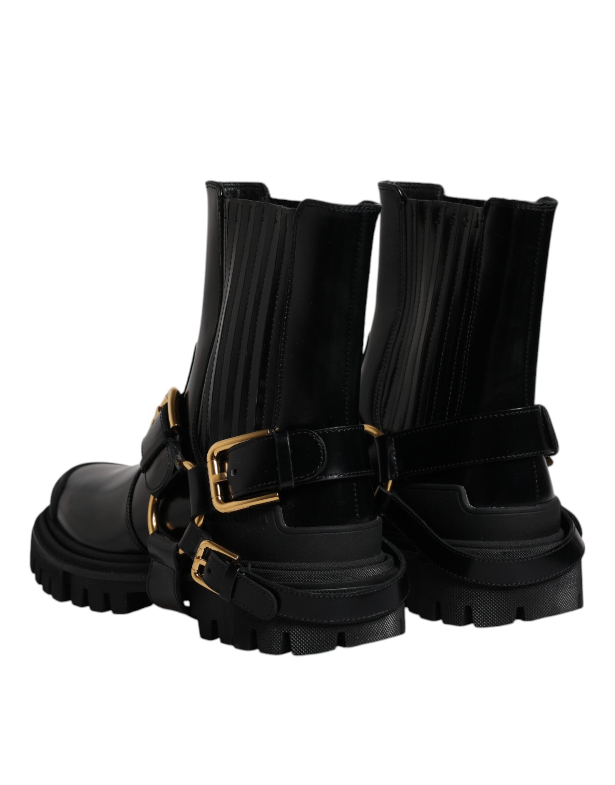 Dolce & Gabbana Black Leather Slip On Stretch Trekking Boots Shoes-6