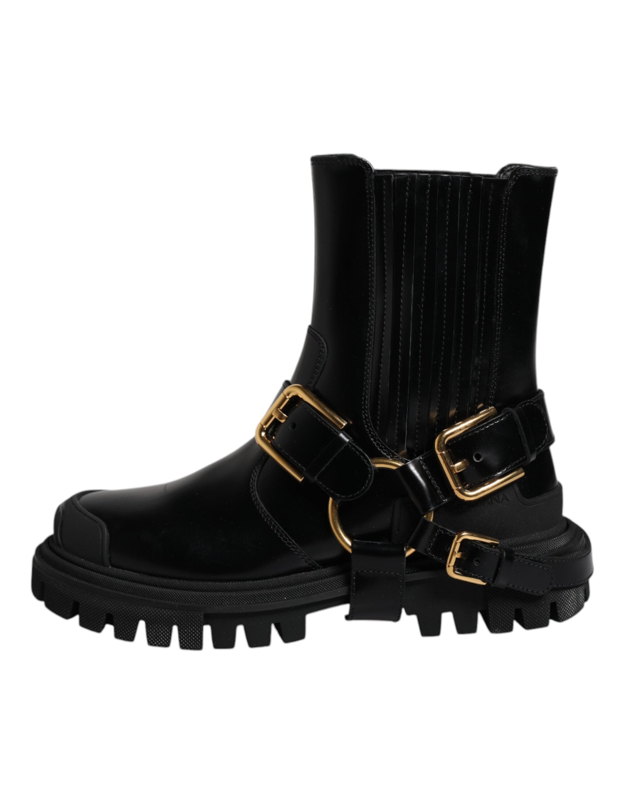 Dolce & Gabbana Black Leather Slip On Stretch Trekking Boots Shoes-5
