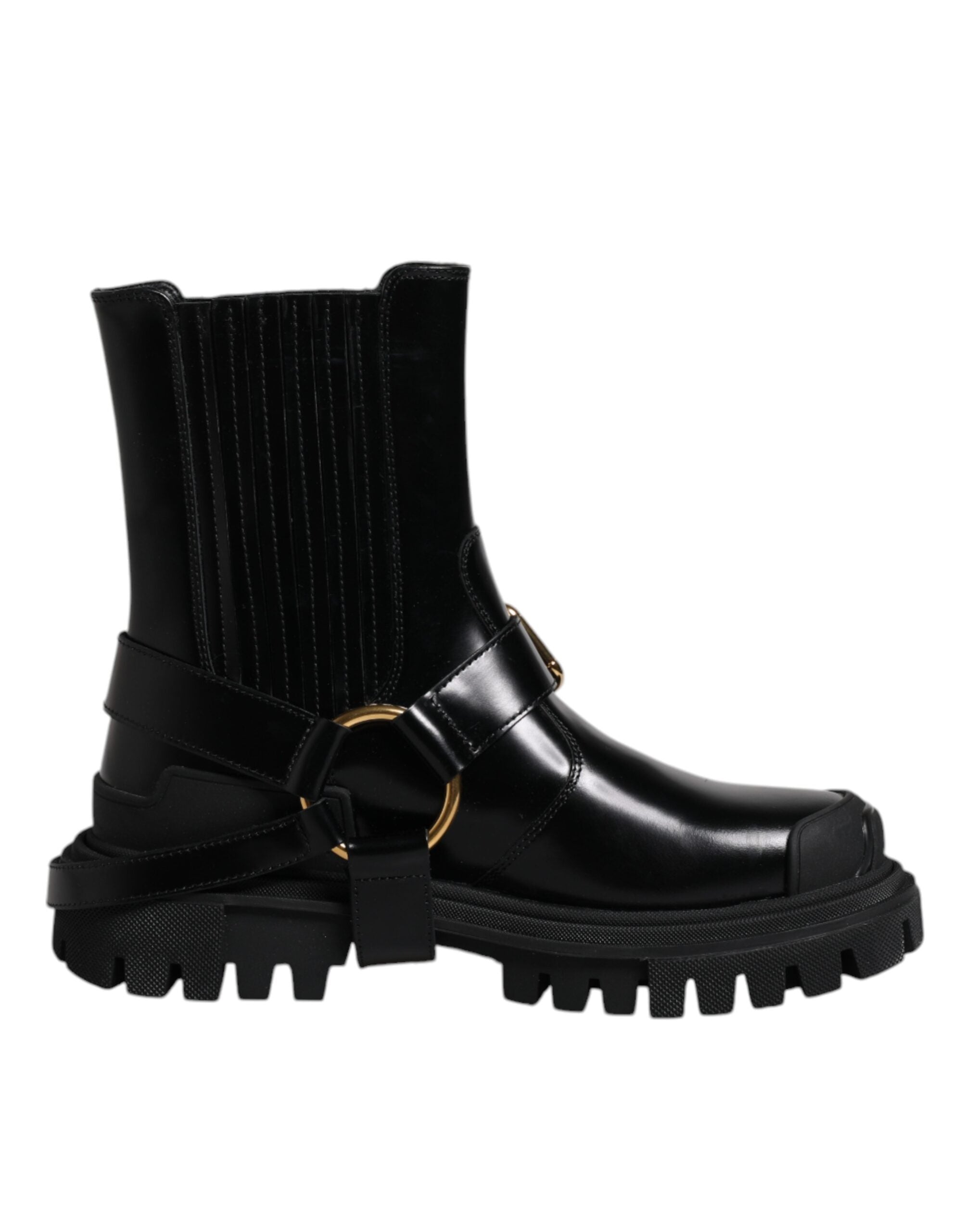 Dolce & Gabbana Black Leather Slip On Stretch Trekking Boots Shoes-4
