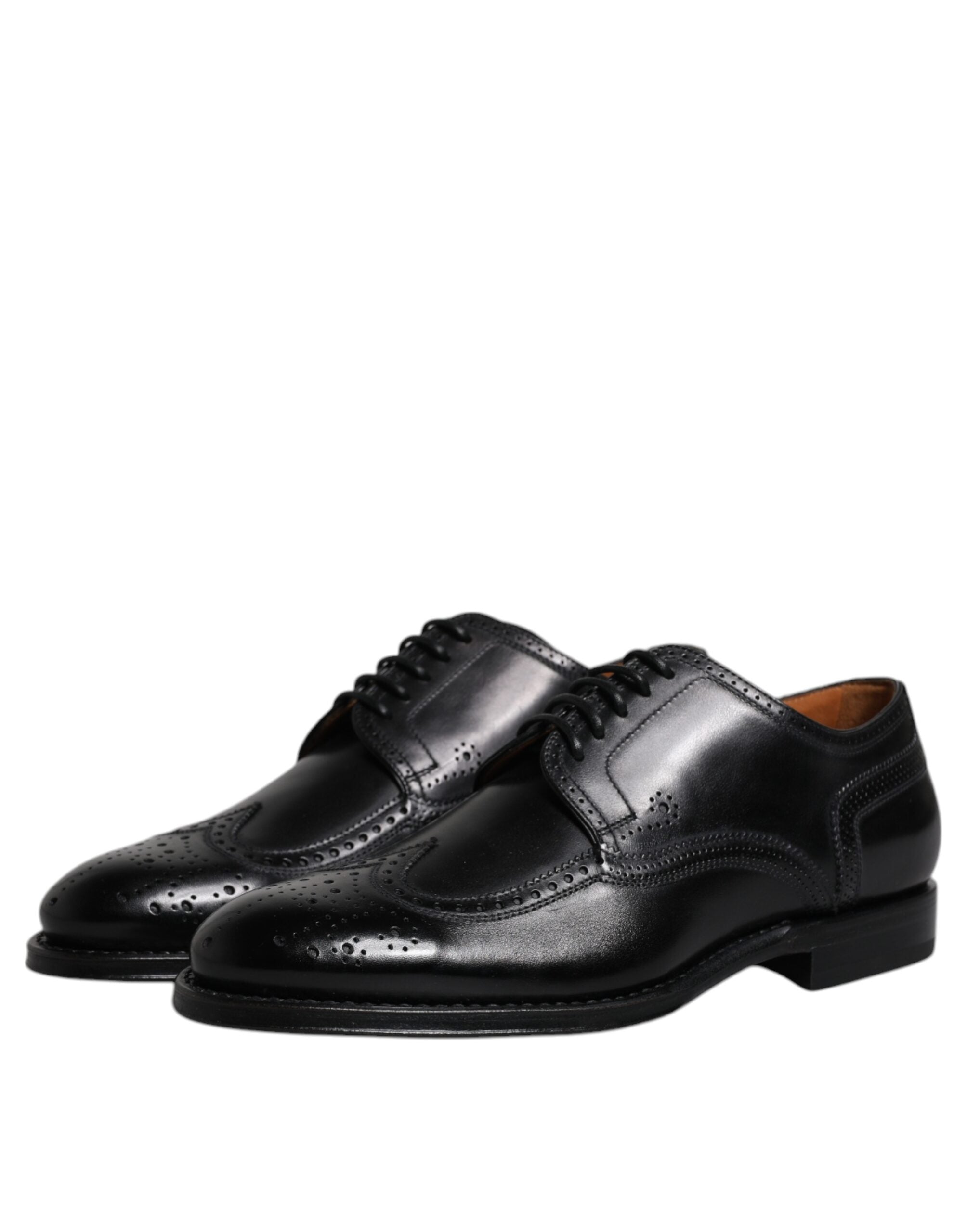 Dolce & Gabbana Black Leather Derby Wingtip Formal Shoes-4