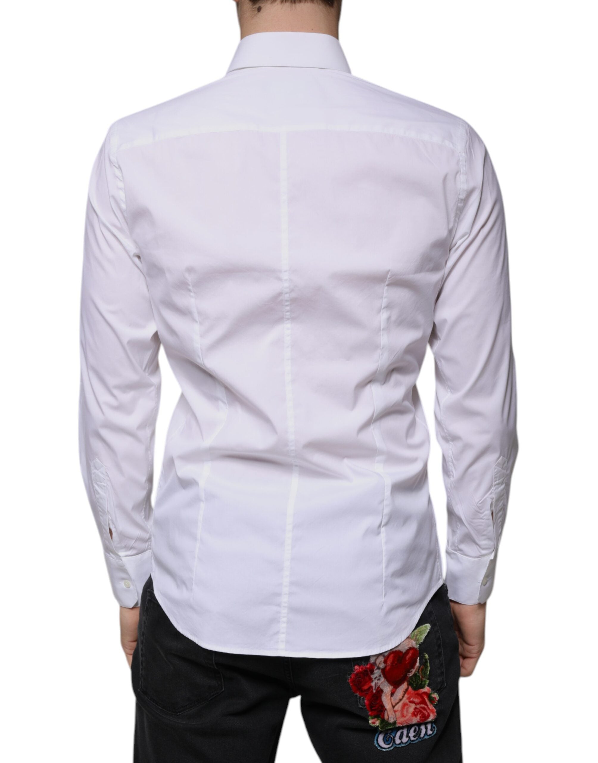 Dolce & Gabbana White Cotton Blend Men's MARTINI Dress Shirt-4