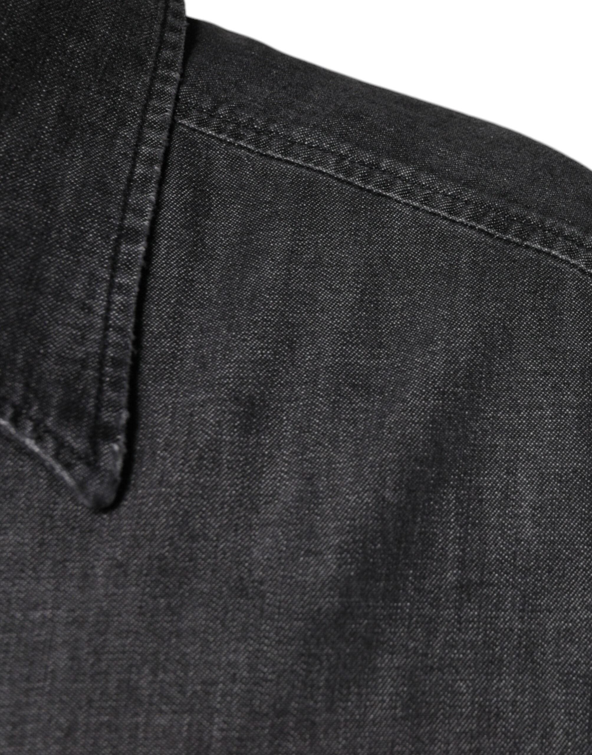 Dolce & Gabbana Black Logo Cotton Shirt with Denim Button Placket-6