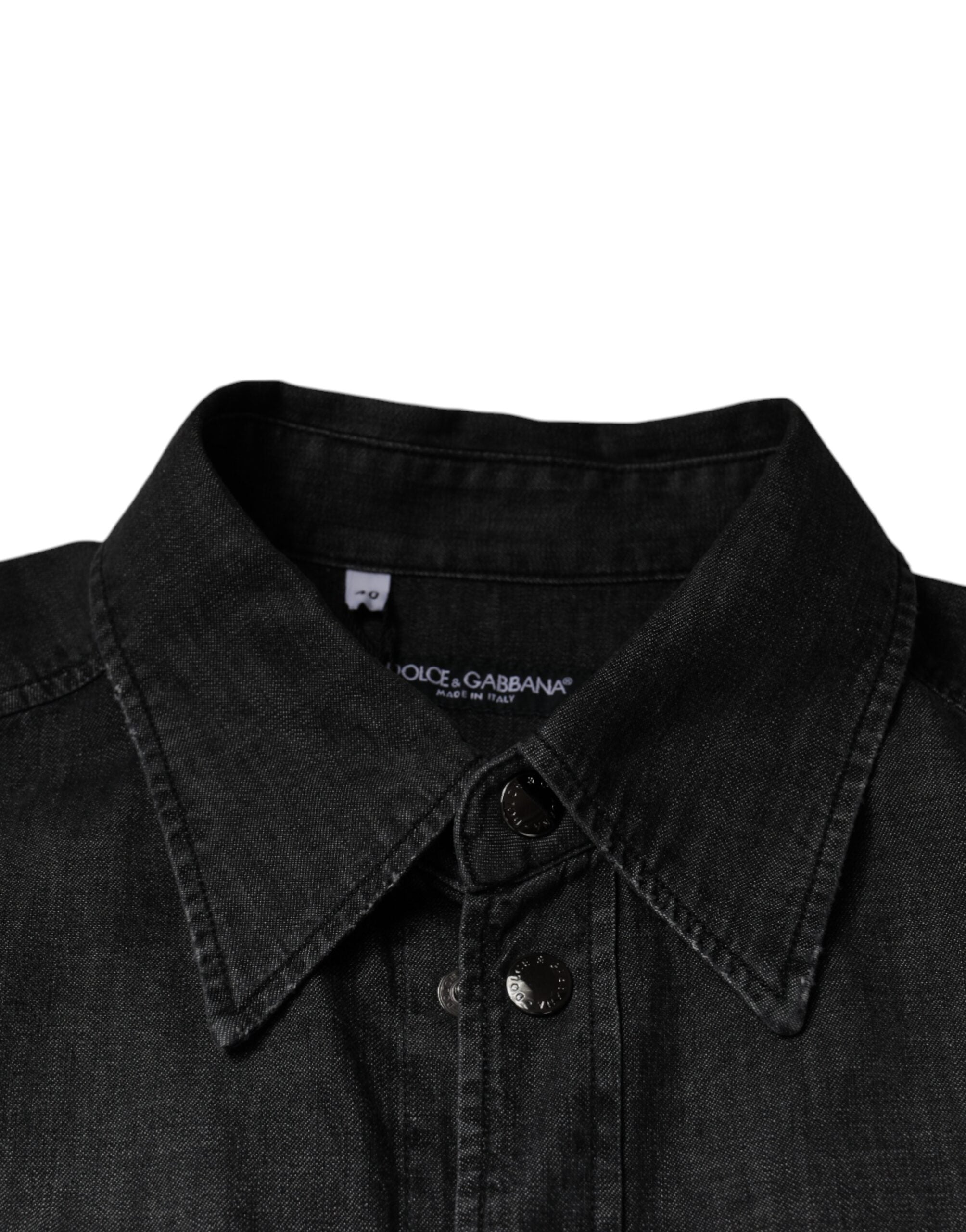Dolce & Gabbana Black Logo Cotton Shirt with Denim Button Placket-7