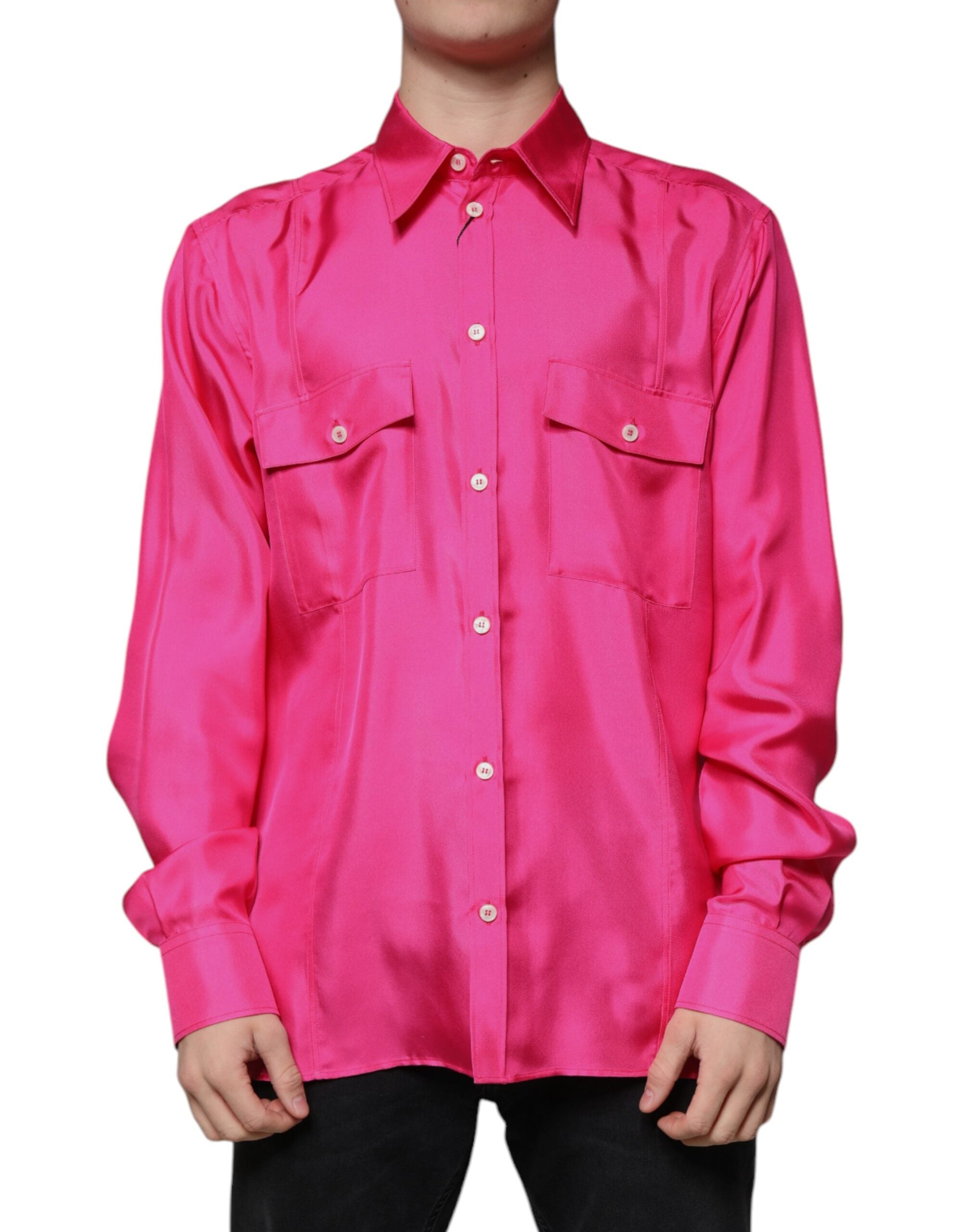 Dolce & Gabbana Pink silk button-front shirt for men