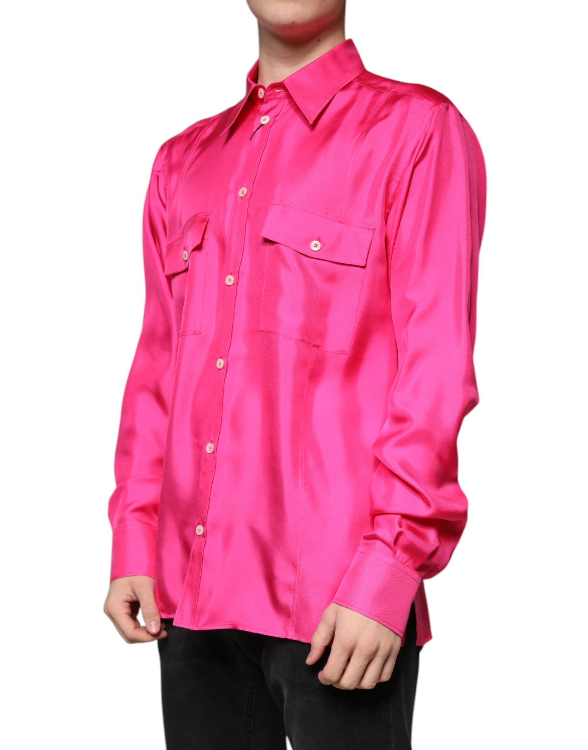 Dolce & Gabbana Pink silk button-front shirt for men-3