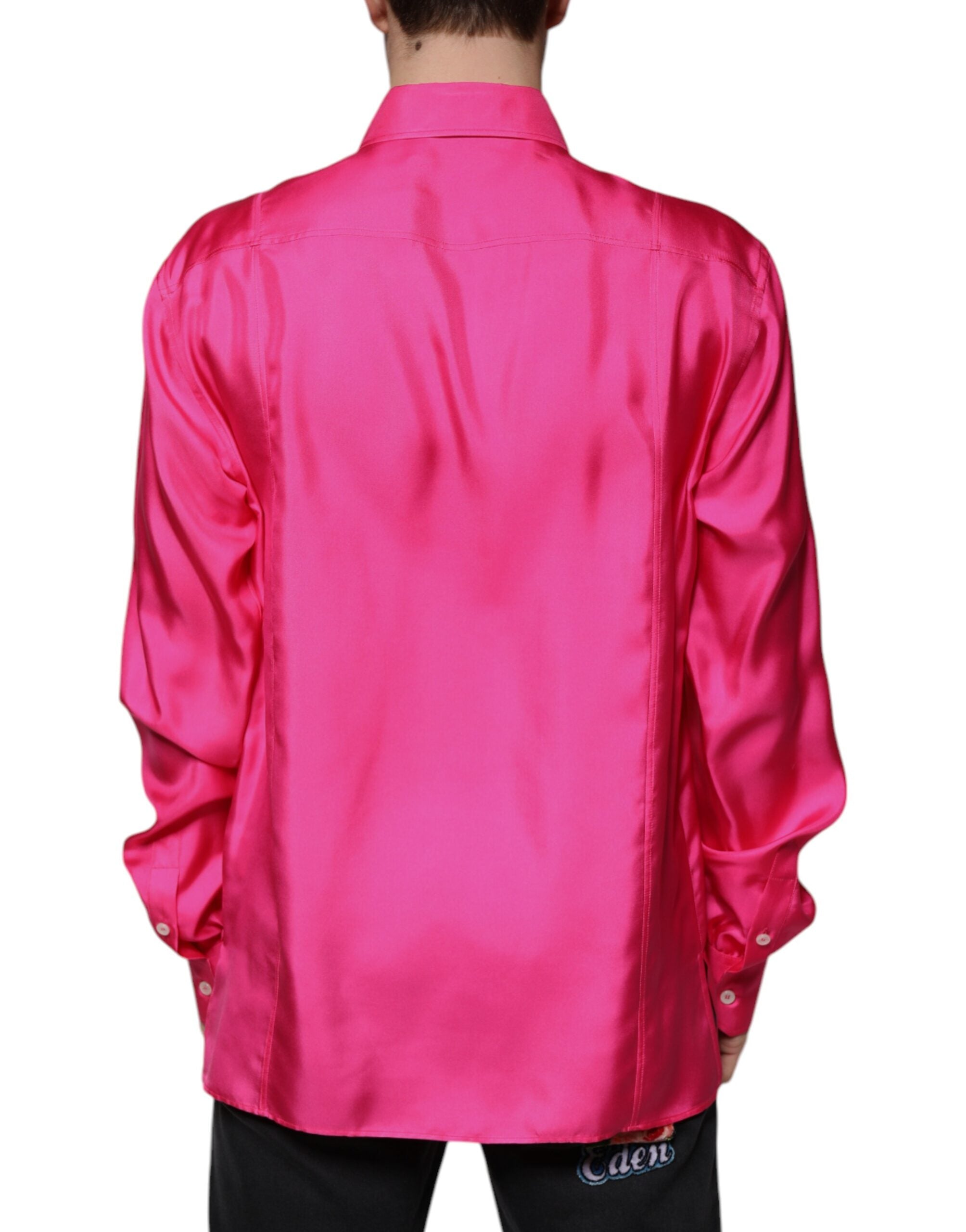Dolce & Gabbana Pink silk button-front shirt for men-4