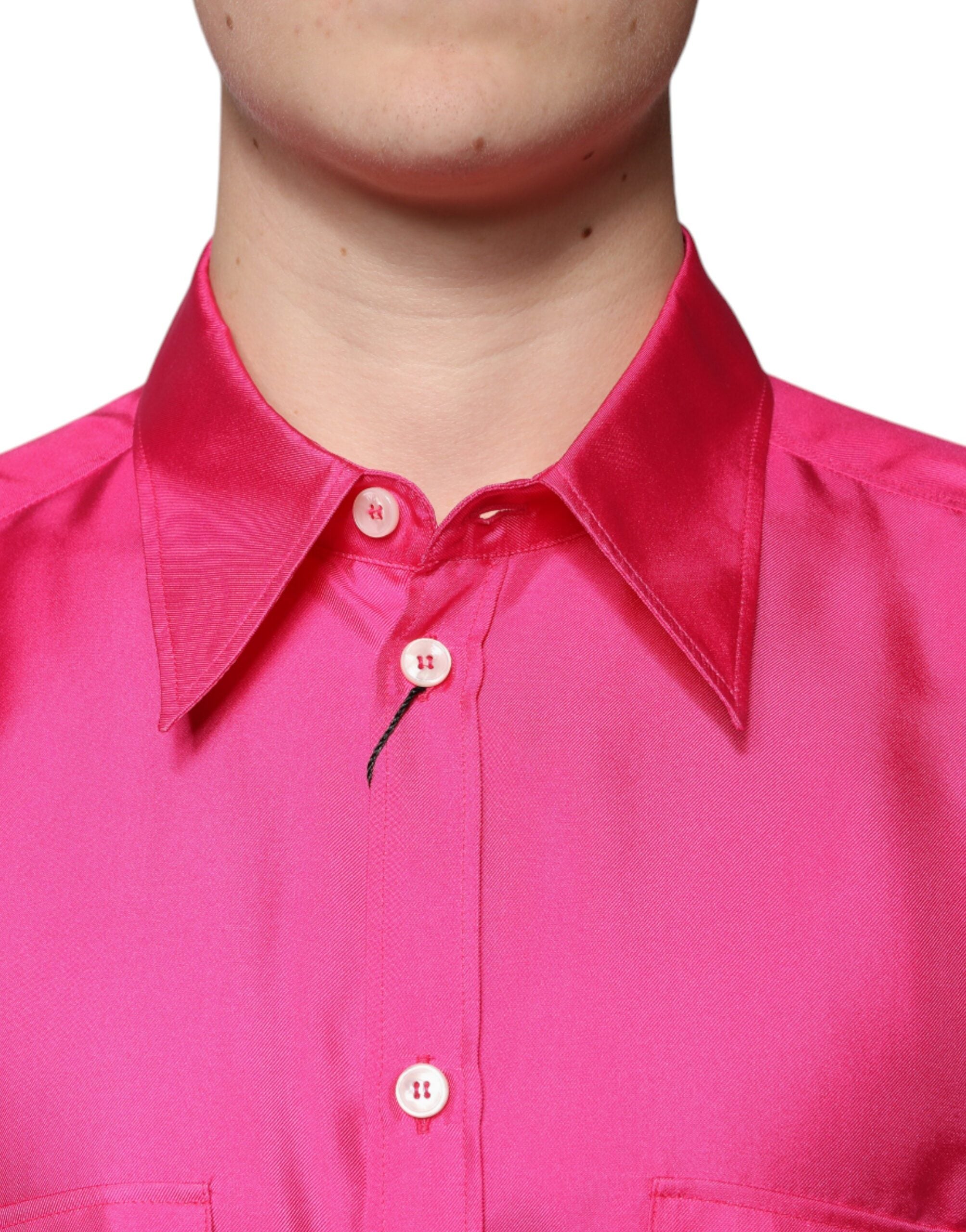 Dolce & Gabbana Pink silk button-front shirt for men-5