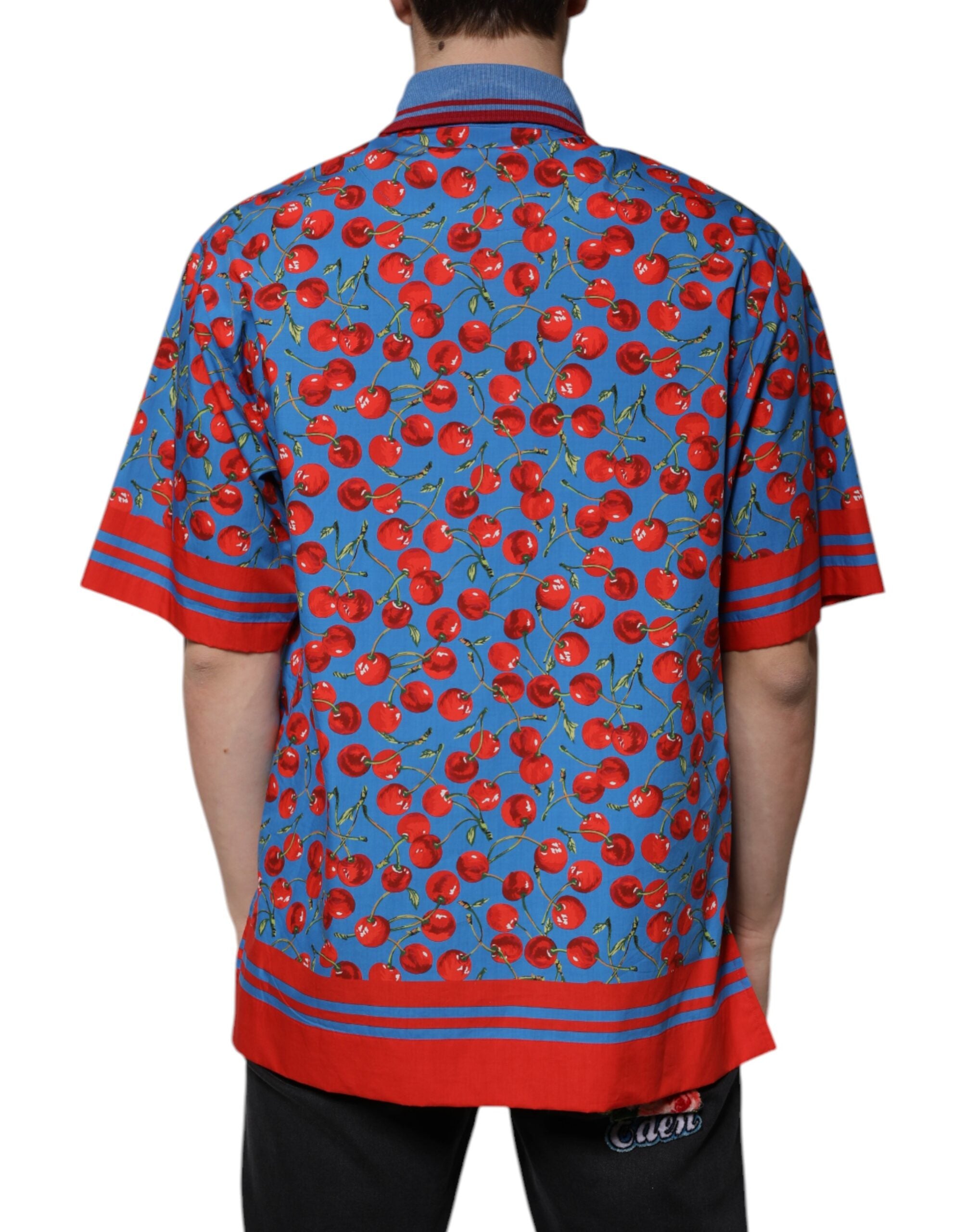Dolce & Gabbana Blue Cherry Tree Cotton Polo T-Shirt for Men with Collar-4
